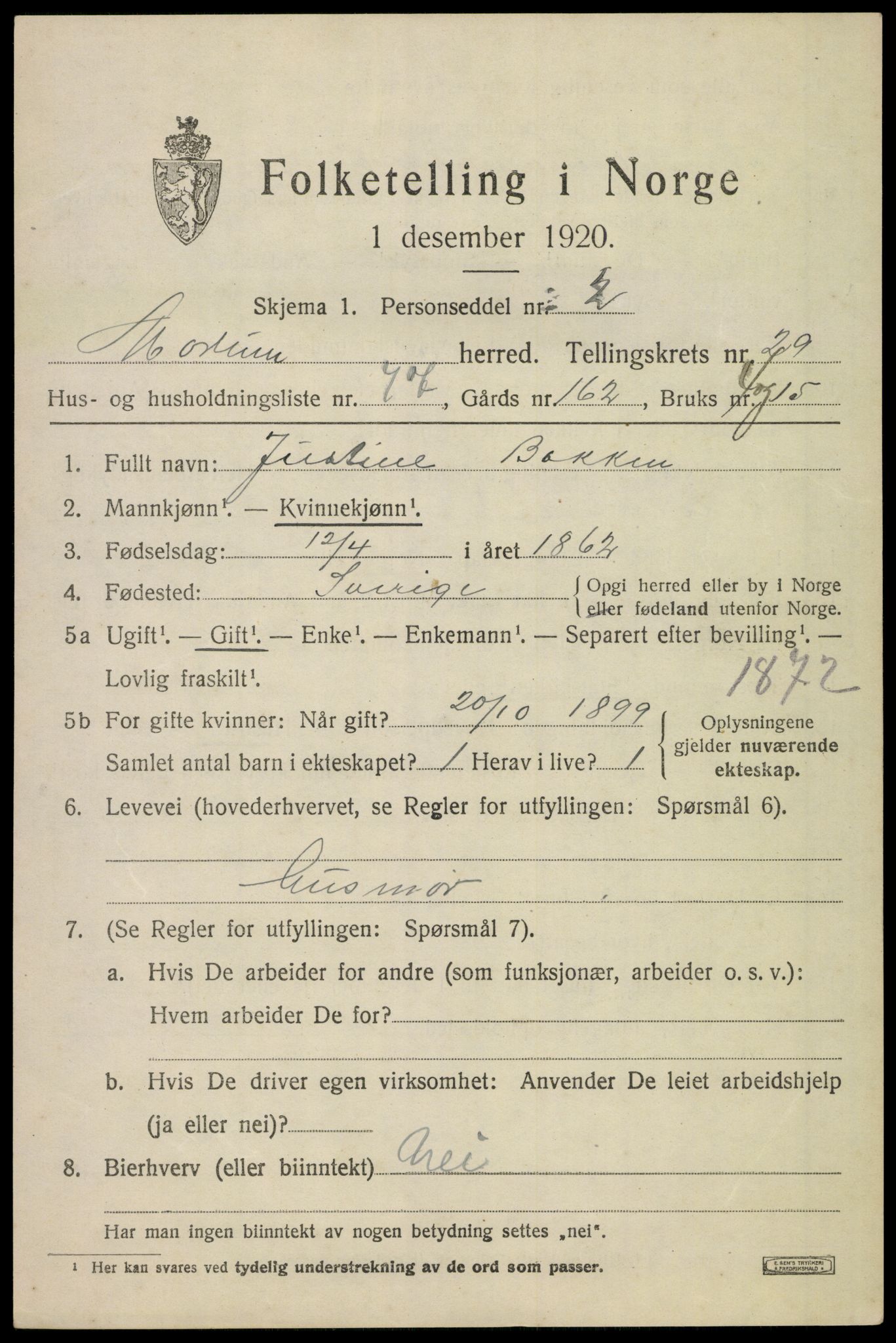 SAKO, 1920 census for Modum, 1920, p. 27337