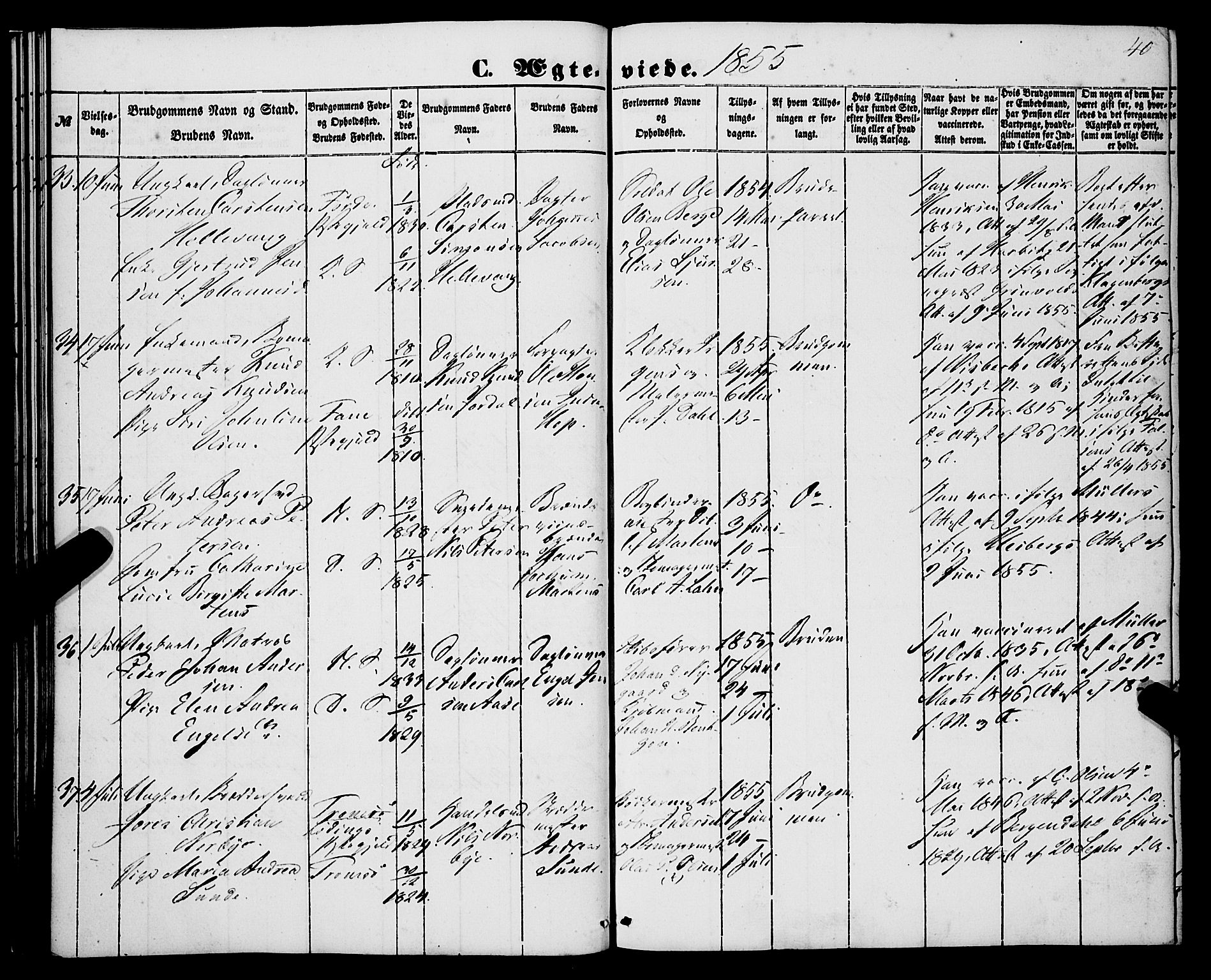 Korskirken sokneprestembete, AV/SAB-A-76101/H/Haa/L0035: Parish register (official) no. D 2, 1852-1867, p. 40