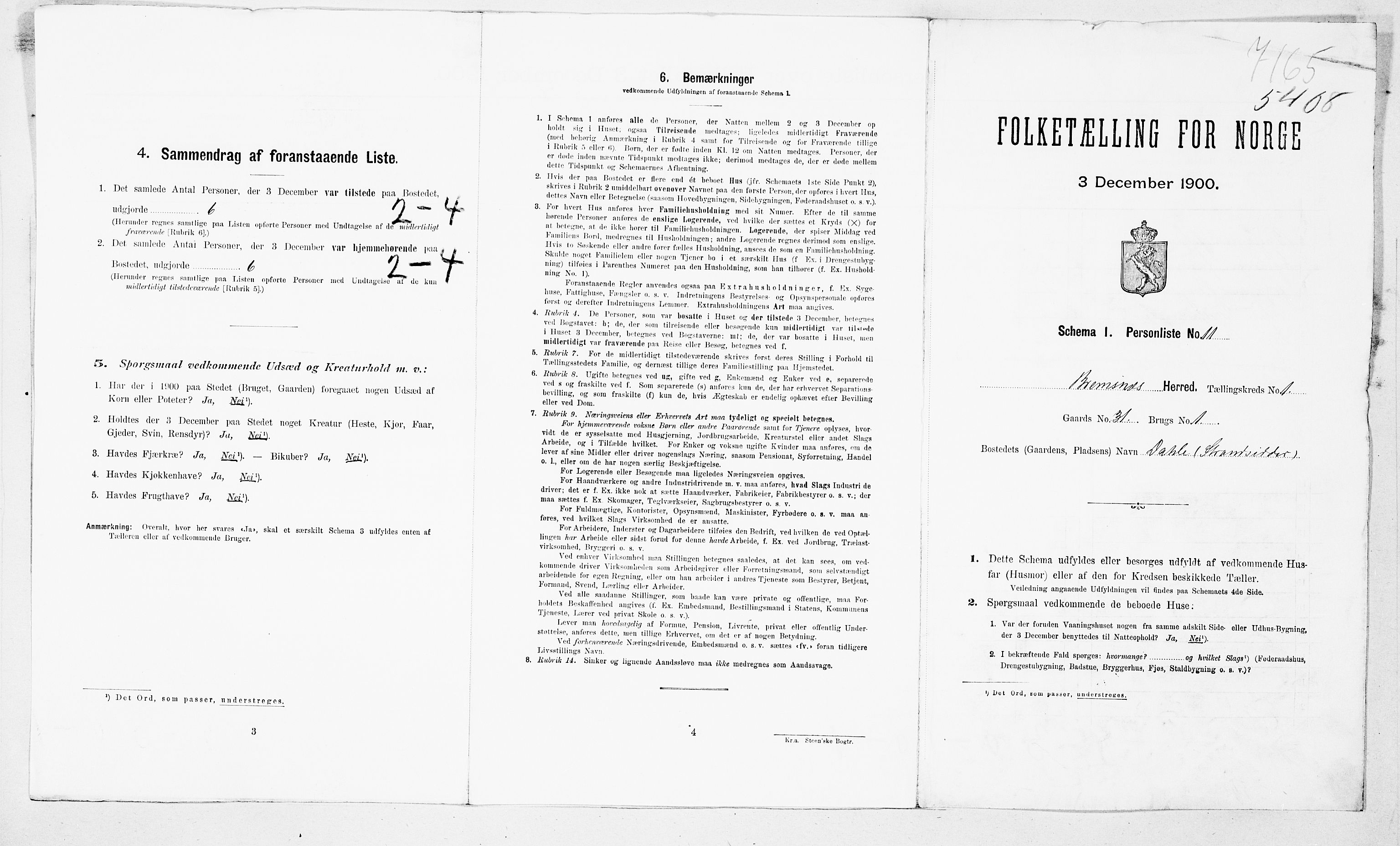 SAT, 1900 census for Bremsnes, 1900, p. 22