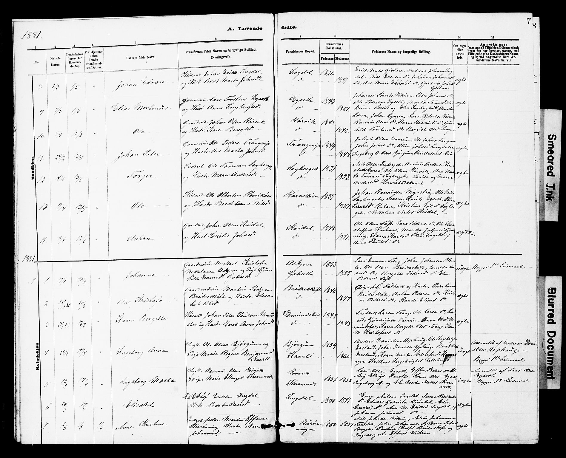 Ministerialprotokoller, klokkerbøker og fødselsregistre - Sør-Trøndelag, AV/SAT-A-1456/646/L0628: Parish register (copy) no. 646C01, 1880-1903, p. 7