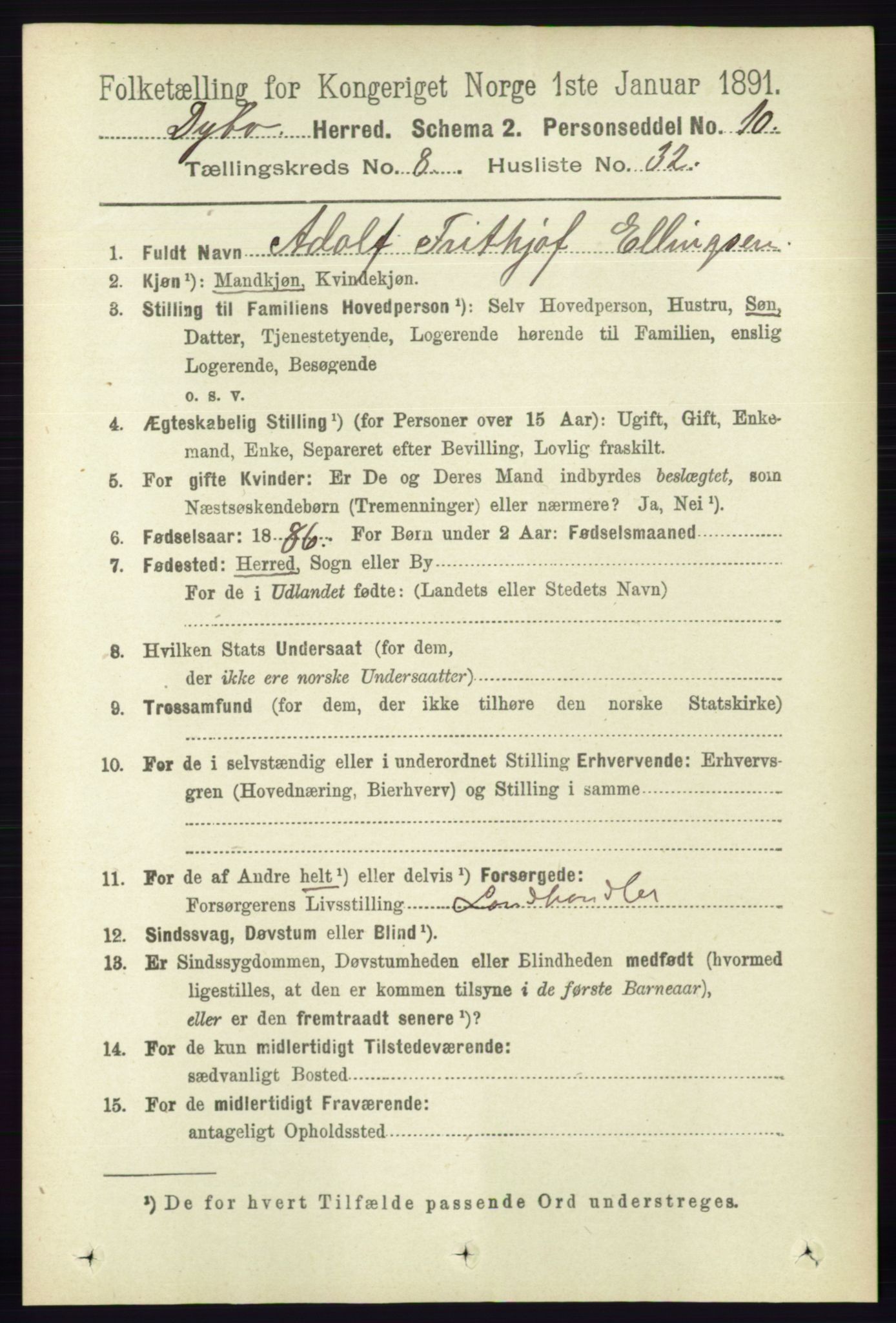 RA, 1891 census for 0915 Dypvåg, 1891, p. 2912