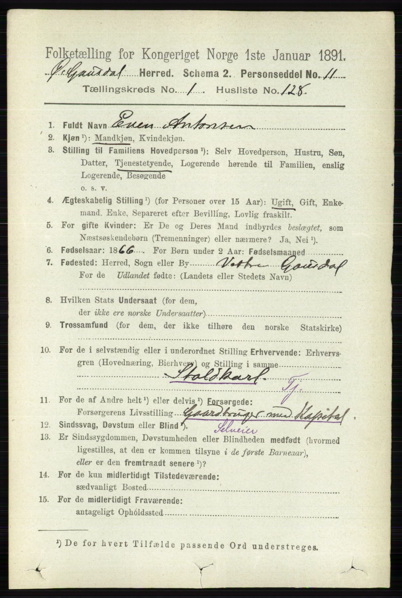 RA, 1891 census for 0522 Østre Gausdal, 1891, p. 1074