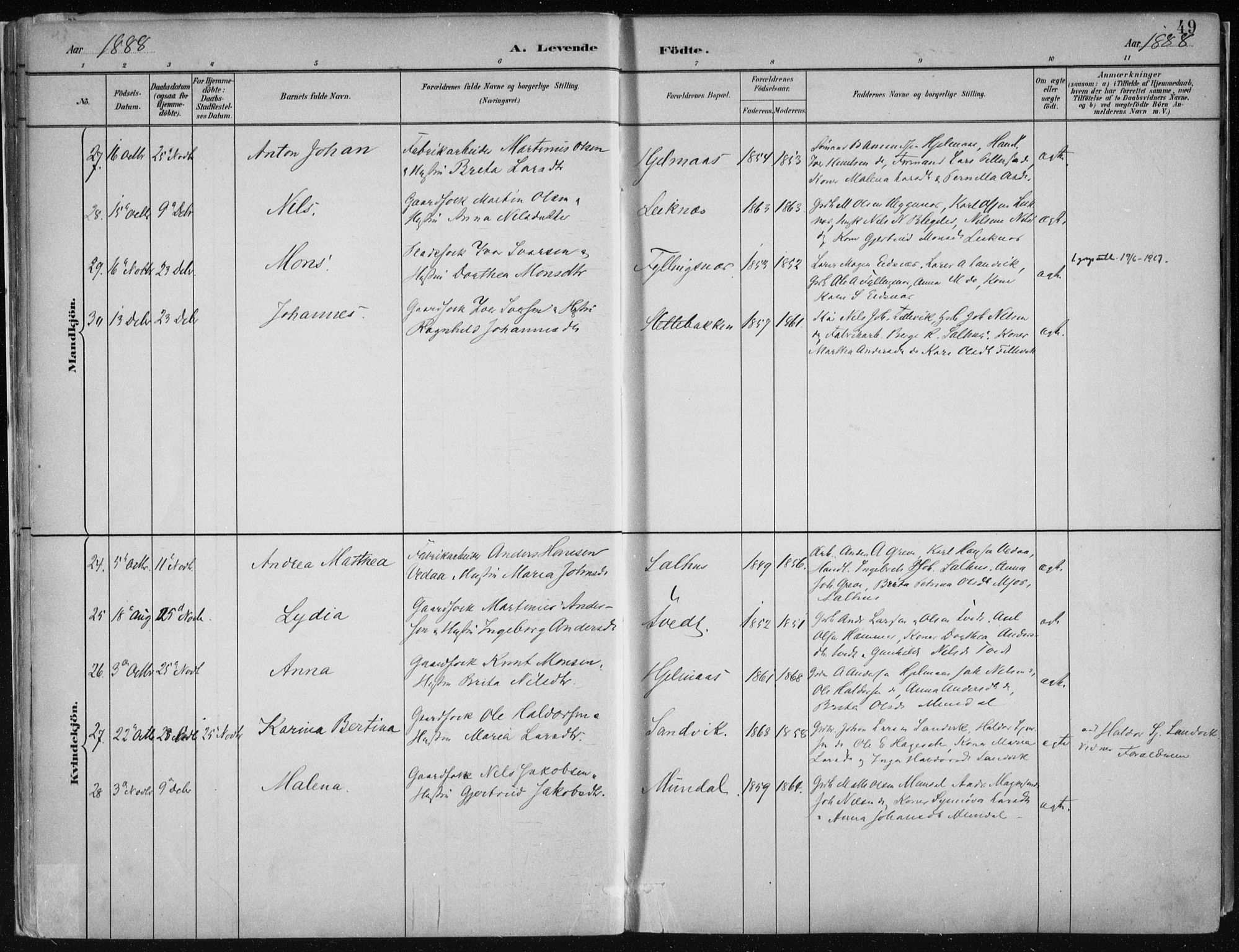 Hamre sokneprestembete, AV/SAB-A-75501/H/Ha/Haa/Haab/L0001: Parish register (official) no. B  1, 1882-1905, p. 49