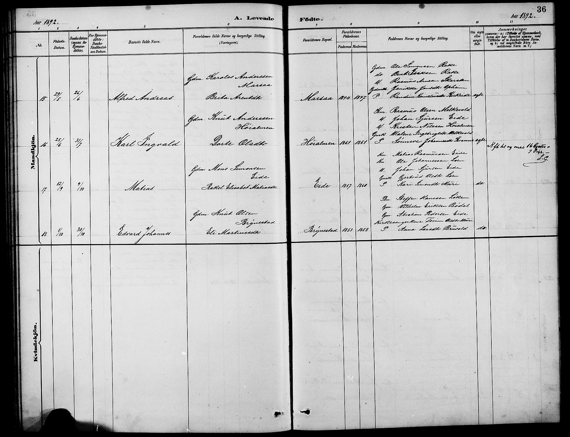 Innvik sokneprestembete, SAB/A-80501: Parish register (copy) no. B 3, 1886-1897, p. 36