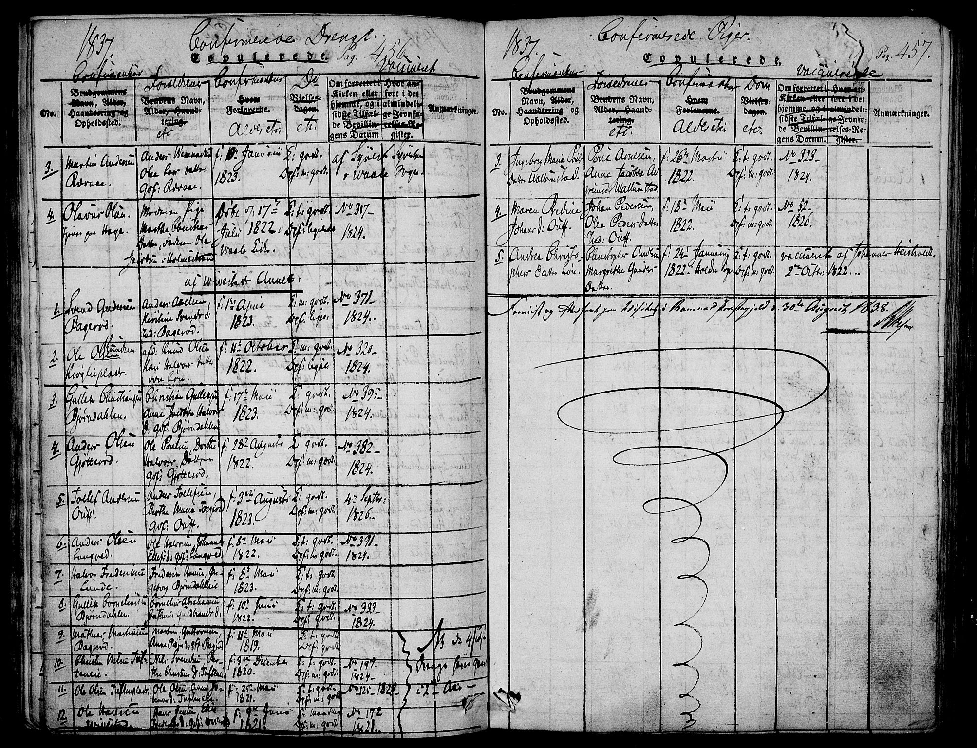 Ramnes kirkebøker, AV/SAKO-A-314/F/Fa/L0004: Parish register (official) no. I 4, 1813-1840, p. 456-457