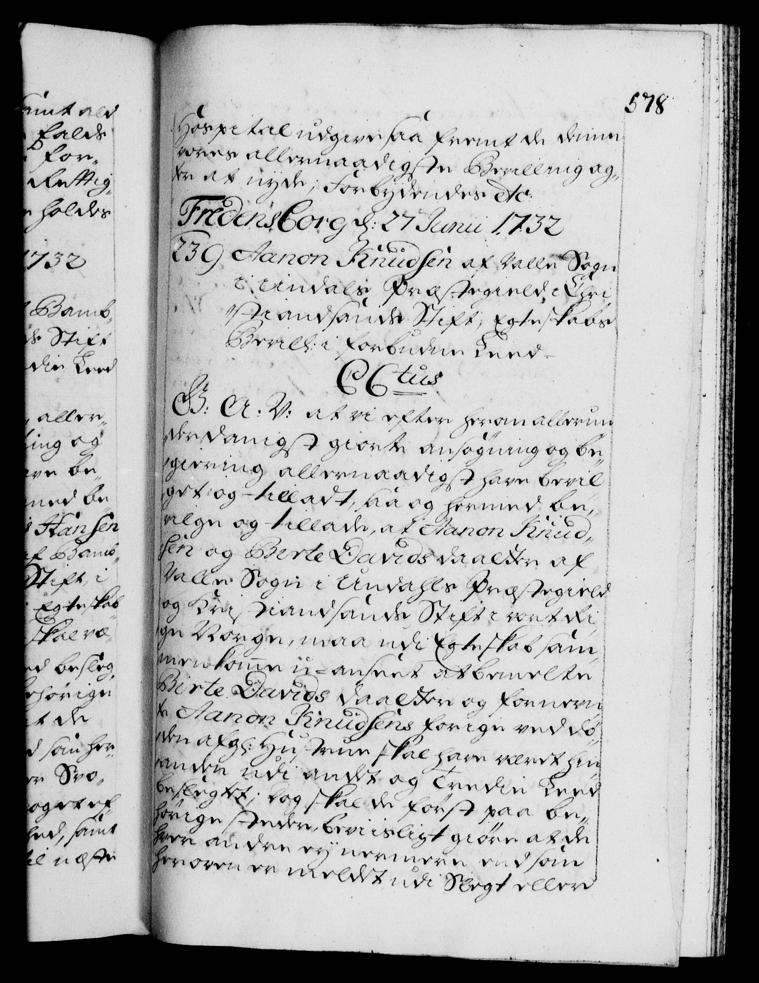 Danske Kanselli 1572-1799, AV/RA-EA-3023/F/Fc/Fca/Fcaa/L0027: Norske registre, 1730-1732, p. 578a