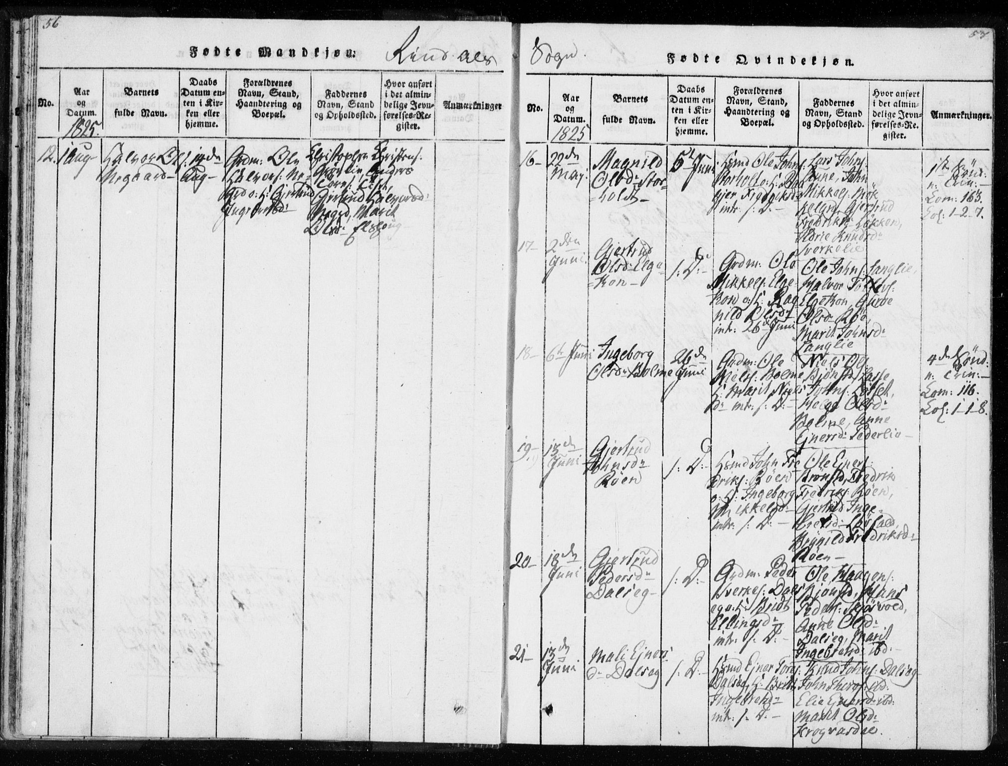 Ministerialprotokoller, klokkerbøker og fødselsregistre - Møre og Romsdal, SAT/A-1454/595/L1041: Parish register (official) no. 595A03, 1819-1829, p. 56-57