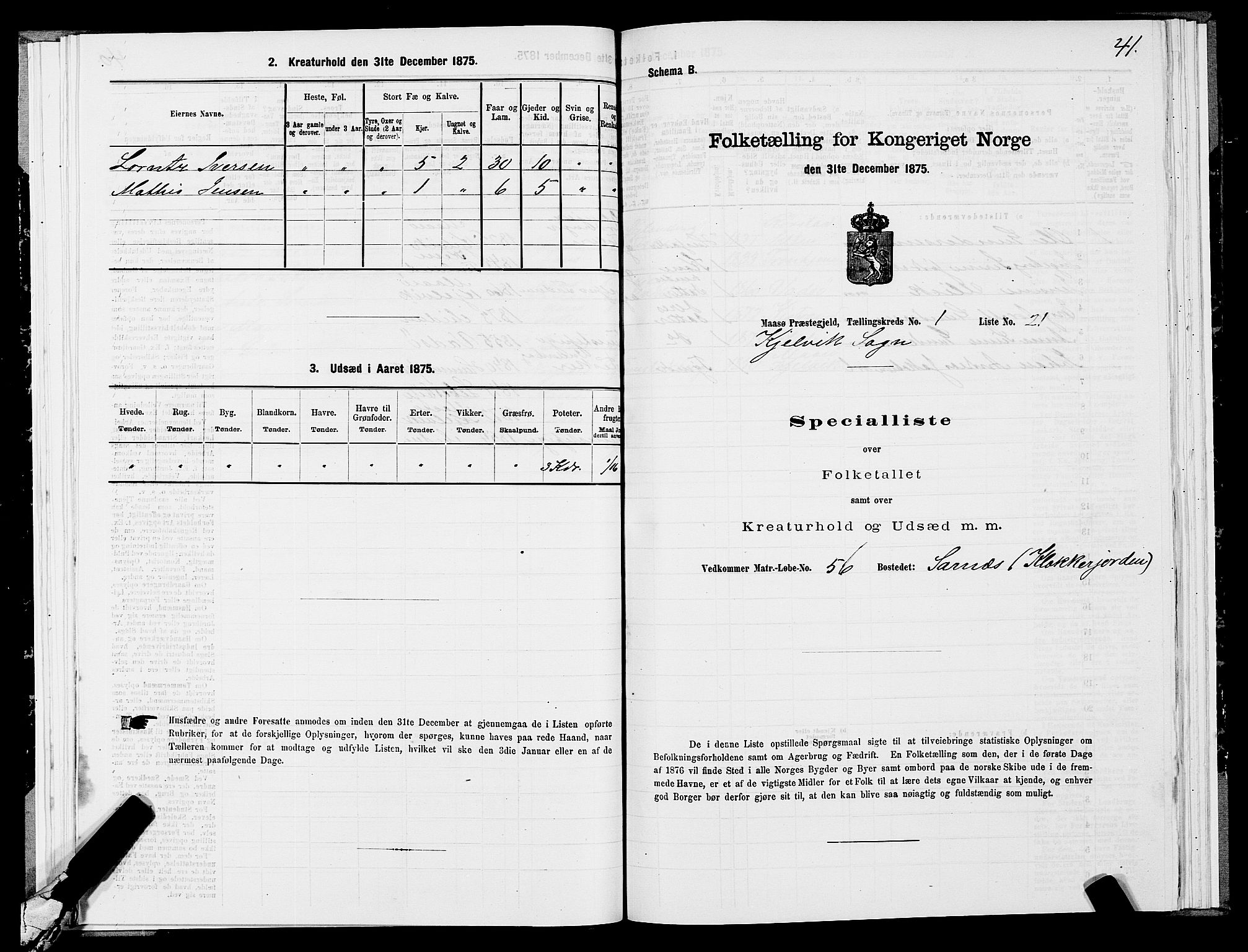 SATØ, 1875 census for 2018P Måsøy, 1875, p. 2041