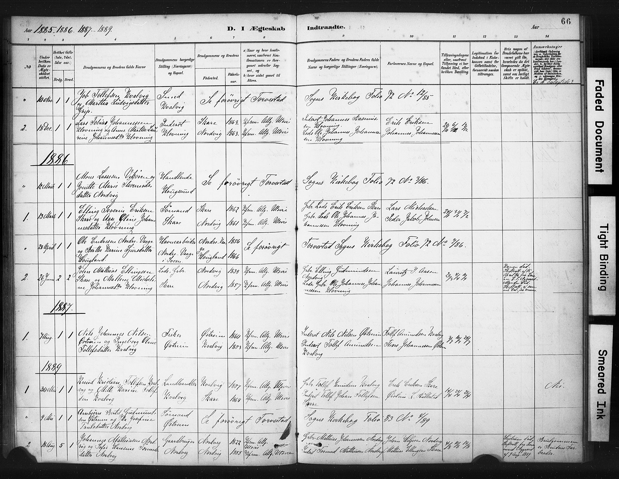 Torvastad sokneprestkontor, AV/SAST-A -101857/H/Ha/Haa/L0016: Parish register (official) no. A 15, 1883-1903, p. 66