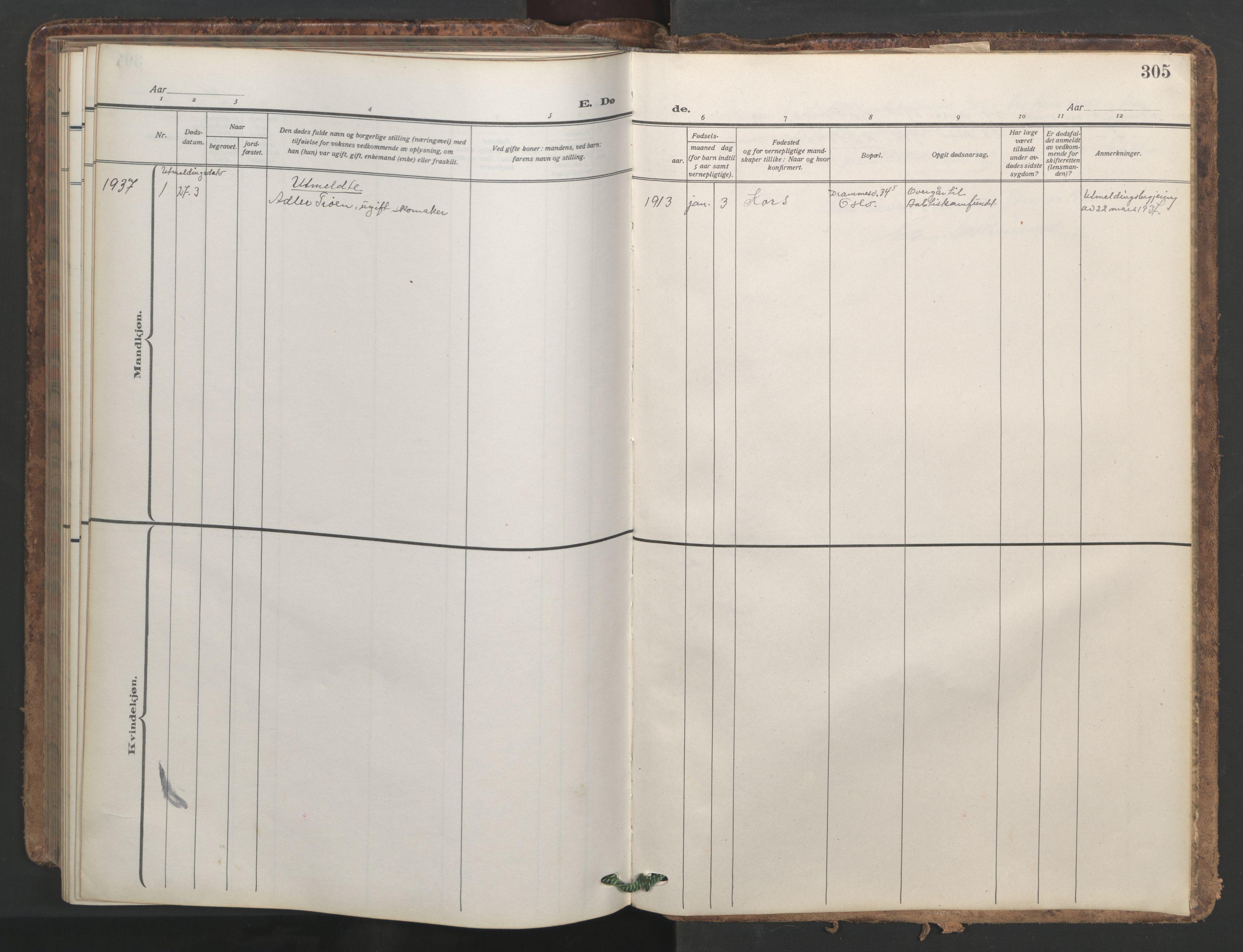 Ministerialprotokoller, klokkerbøker og fødselsregistre - Møre og Romsdal, SAT/A-1454/546/L0597: Parish register (copy) no. 546C03, 1921-1959, p. 305