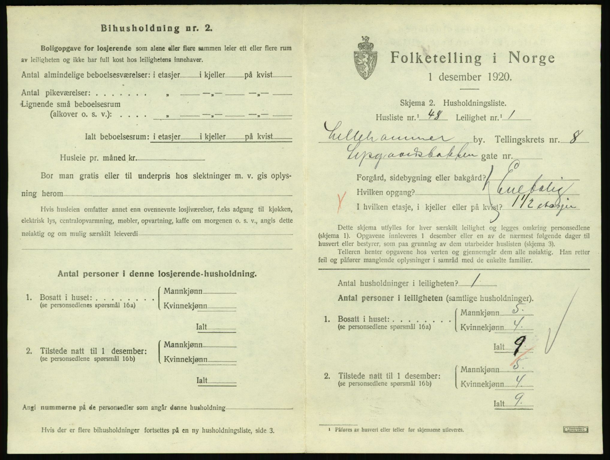 SAH, 1920 census for Lillehammer, 1920, p. 3014