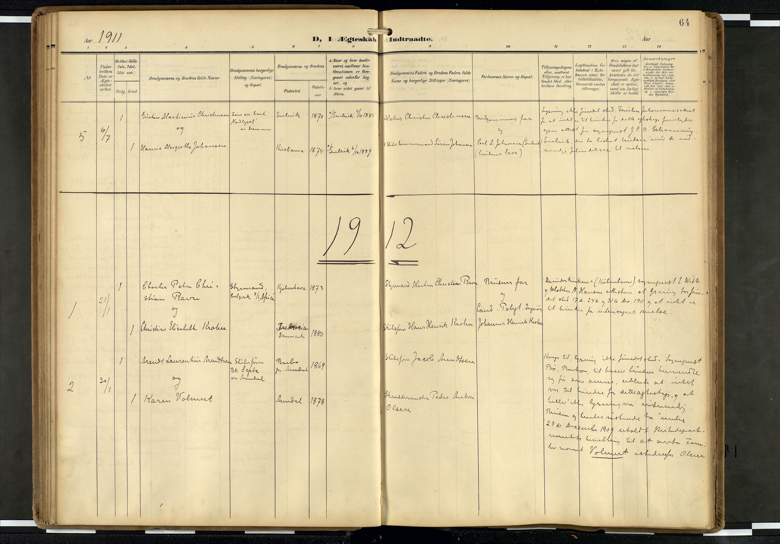 Den norske sjømannsmisjon i utlandet/Hollandske havner (Amsterdam-Rotterdam-Europort), AV/SAB-SAB/PA-0106/H/Ha/Haa/L0003: Parish register (official) no. A 3, 1908-1927, p. 63b-64a