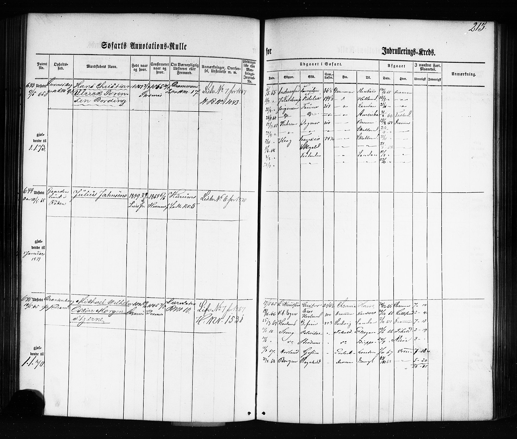 Drammen innrulleringsdistrikt, AV/SAKO-A-781/F/Fb/L0002: Annotasjonsrulle, 1860-1868, p. 227