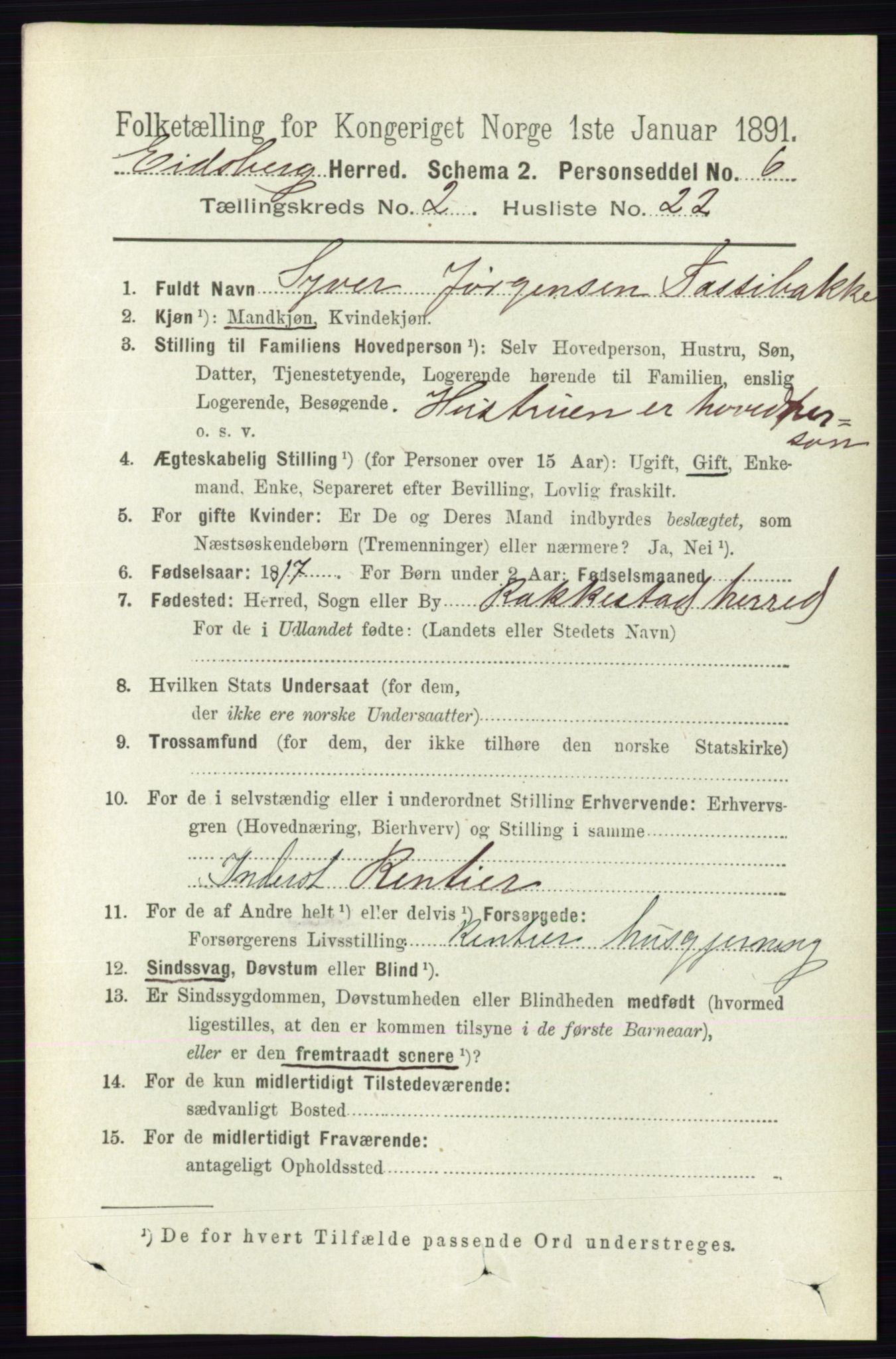 RA, 1891 census for 0125 Eidsberg, 1891, p. 960