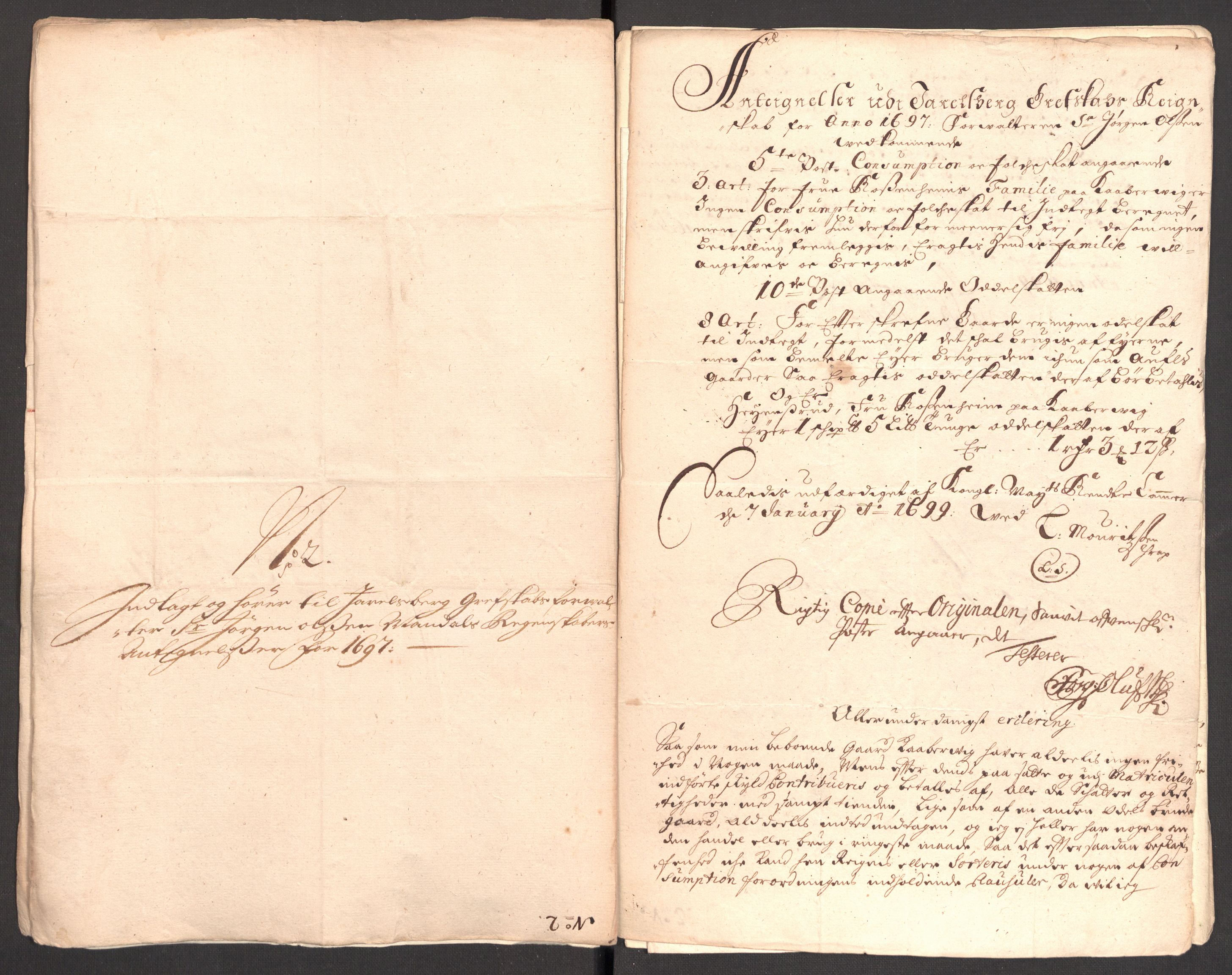 Rentekammeret inntil 1814, Reviderte regnskaper, Fogderegnskap, AV/RA-EA-4092/R32/L1868: Fogderegnskap Jarlsberg grevskap, 1697-1699, p. 441