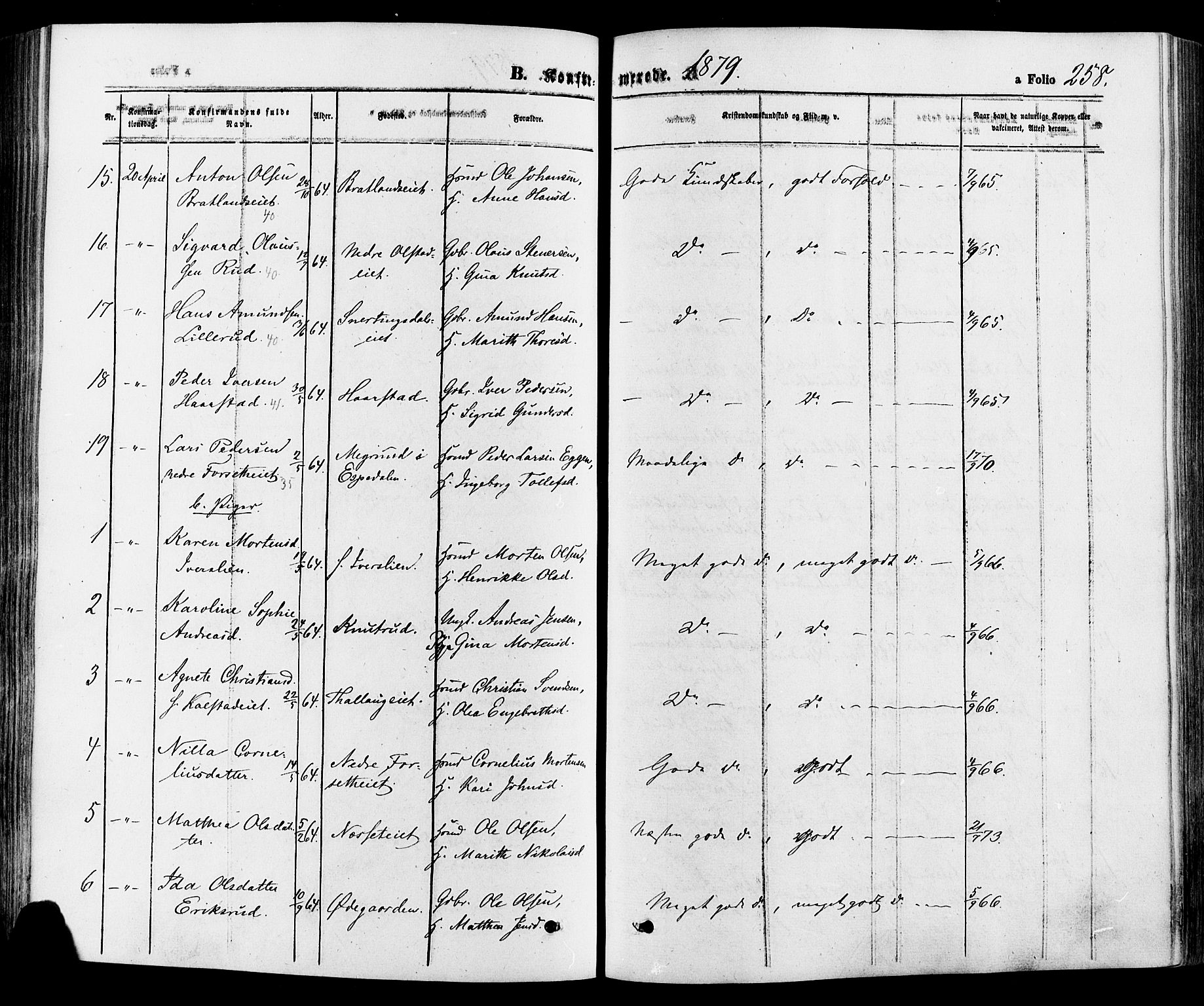 Gausdal prestekontor, AV/SAH-PREST-090/H/Ha/Haa/L0010: Parish register (official) no. 10, 1867-1886, p. 258