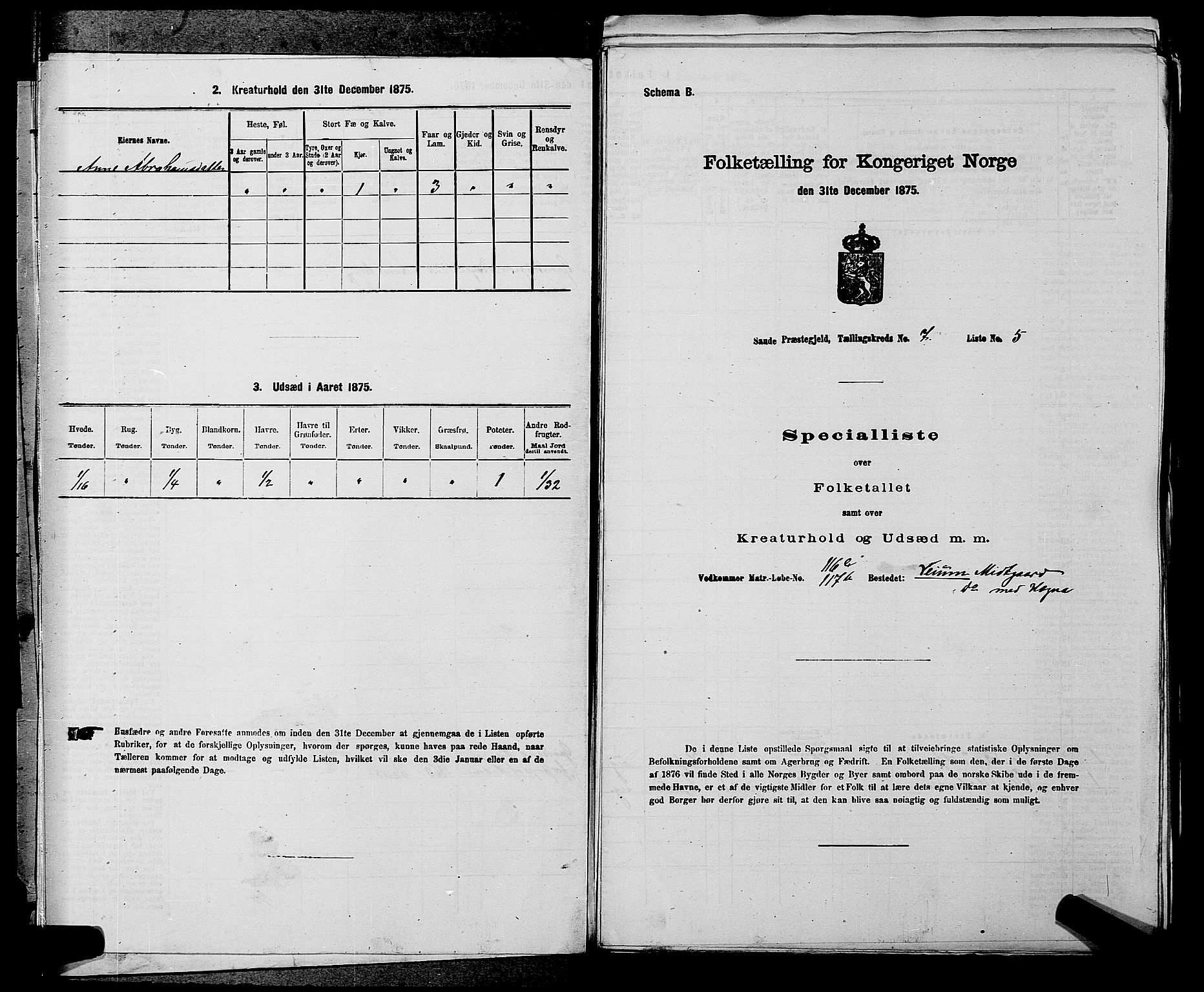 SAKO, 1875 census for 0822P Sauherad, 1875, p. 834