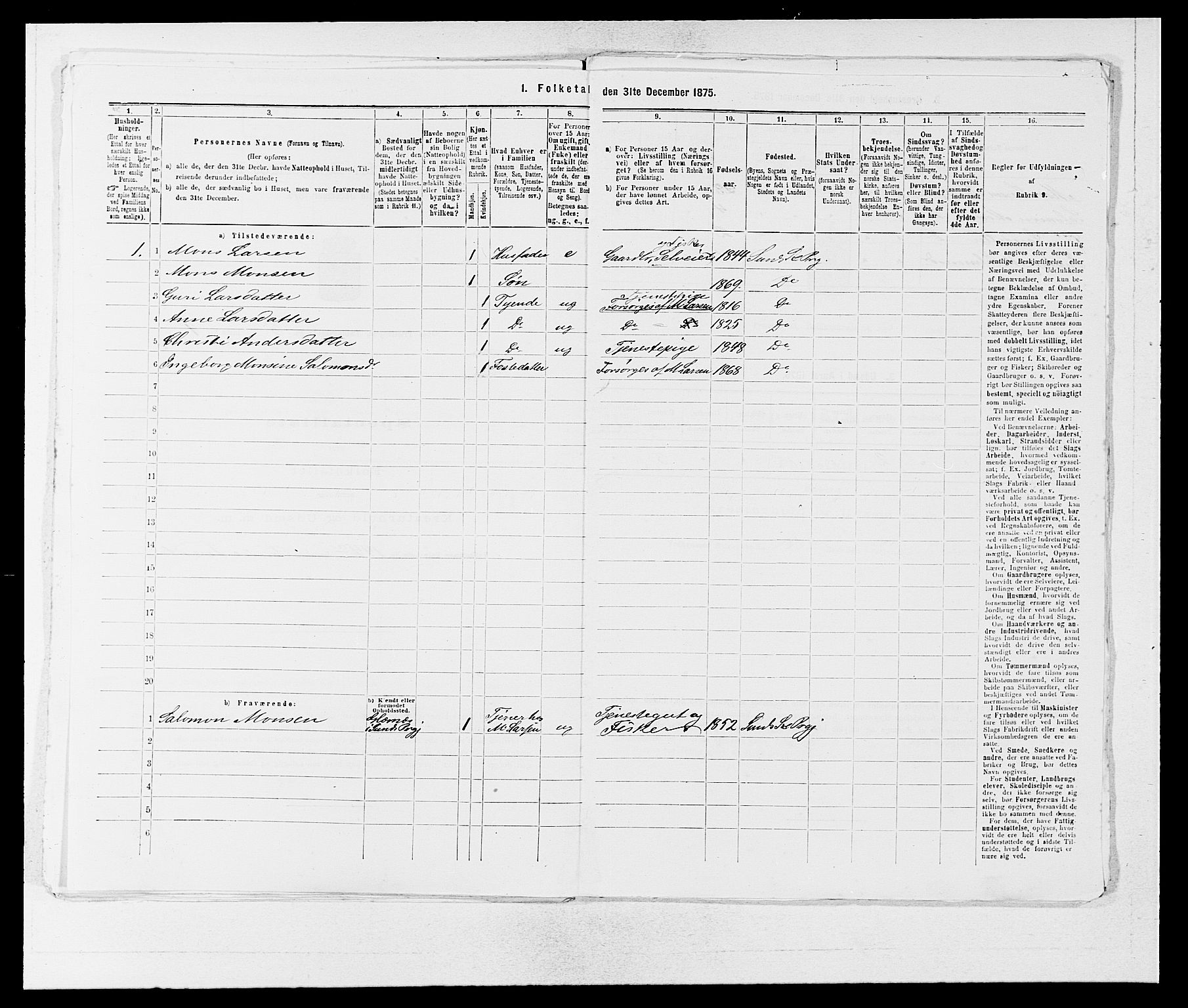 SAB, 1875 census for 1245P Sund, 1875, p. 584