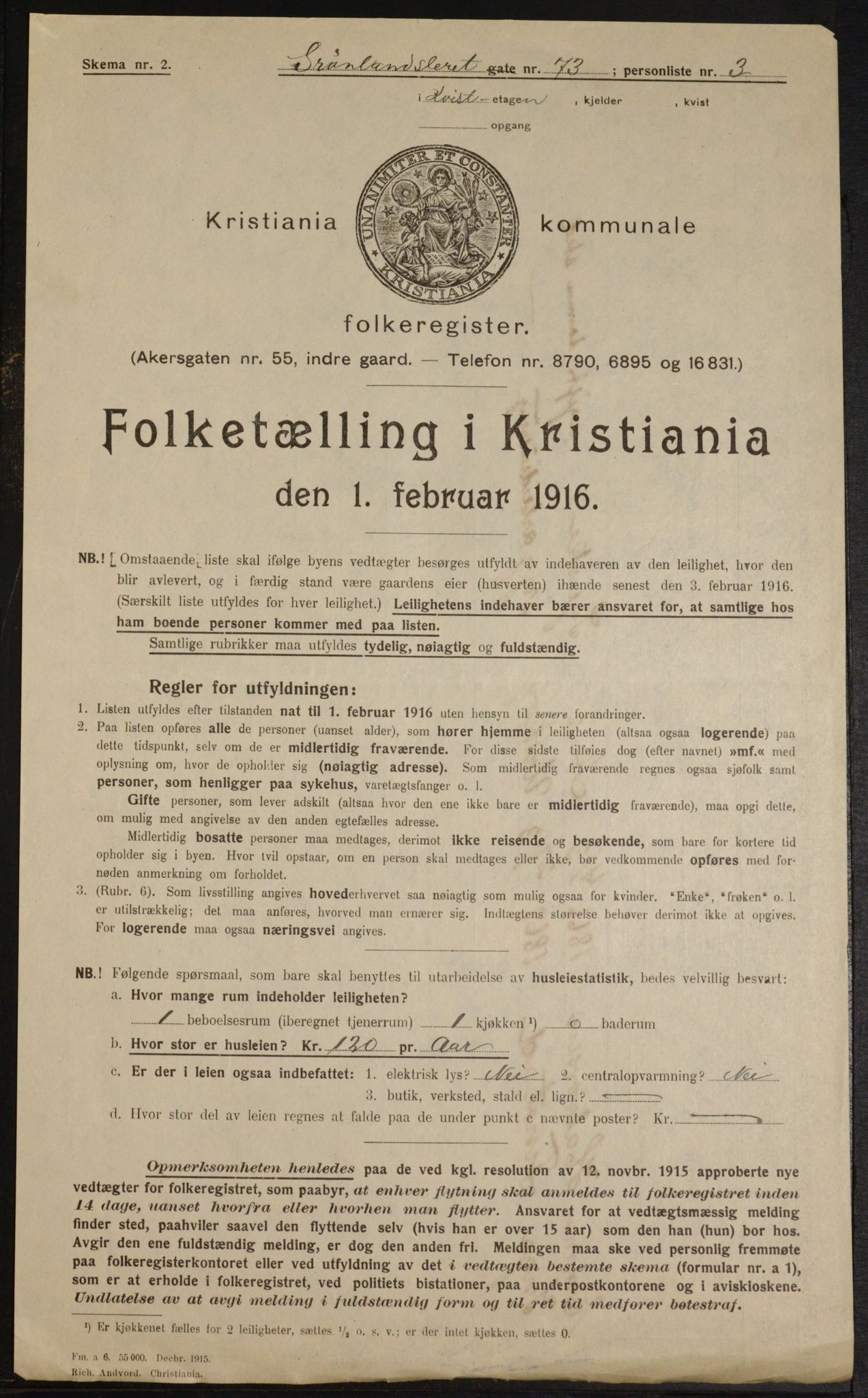 OBA, Municipal Census 1916 for Kristiania, 1916, p. 32796