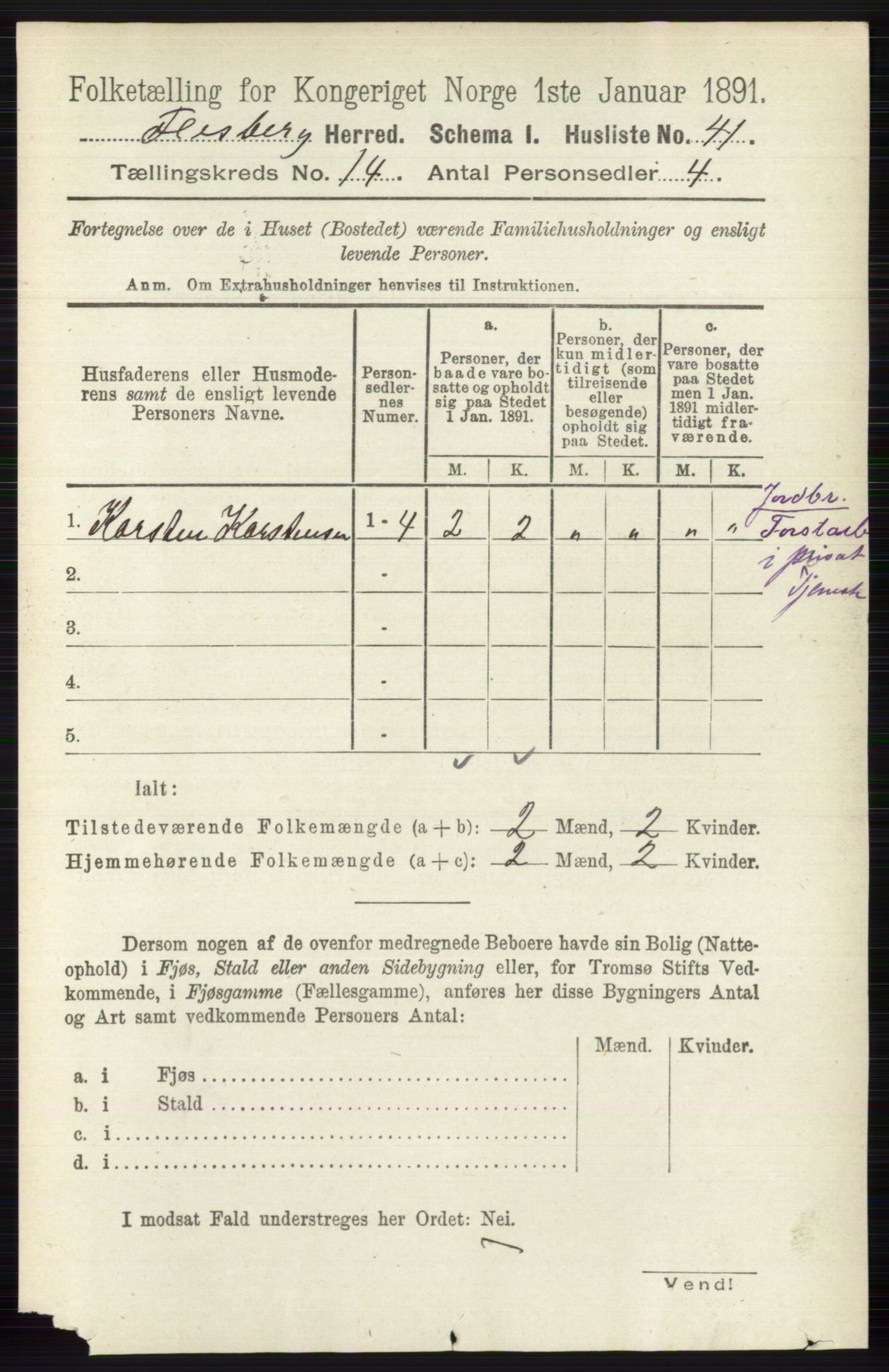 RA, 1891 census for 0631 Flesberg, 1891, p. 2447