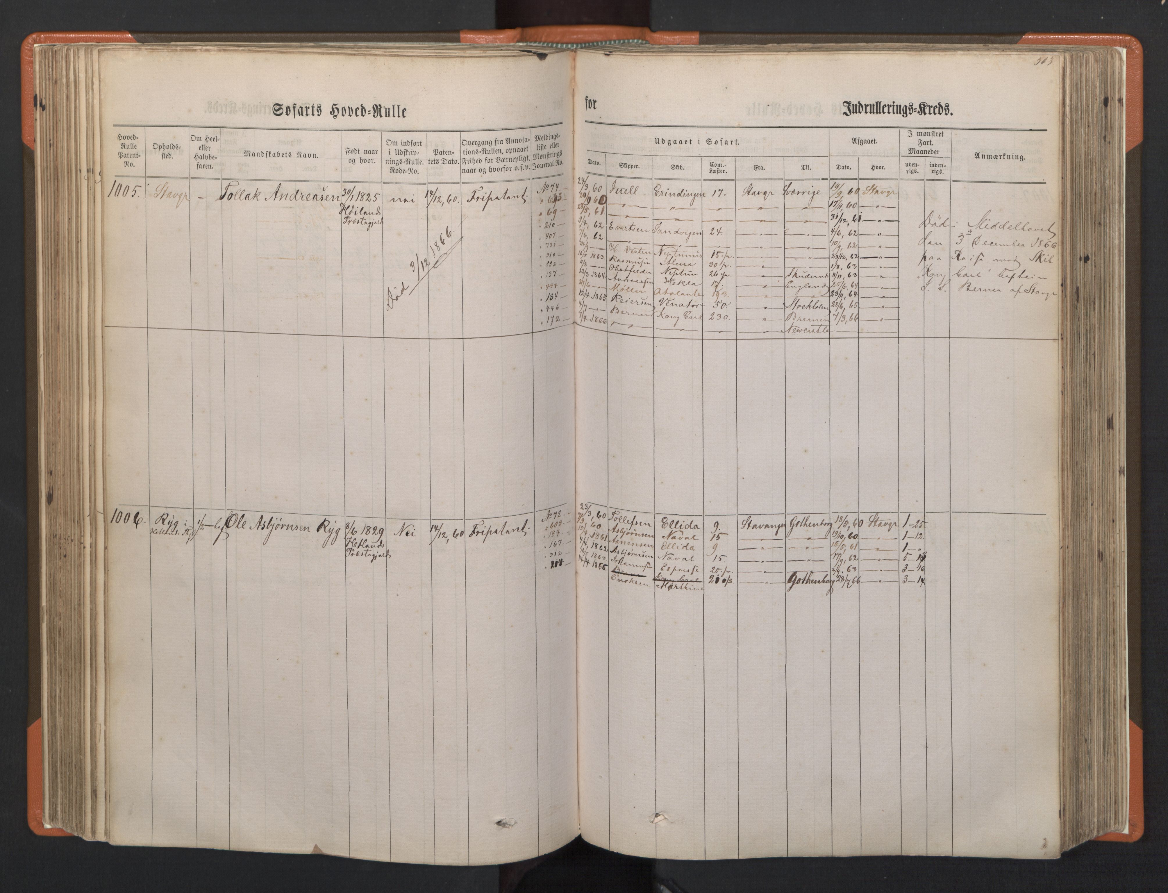 Stavanger sjømannskontor, SAST/A-102006/F/Fb/Fbb/L0002: Sjøfartshovedrulle, patentnr. 721-1450 (del 2), 1863, p. 147