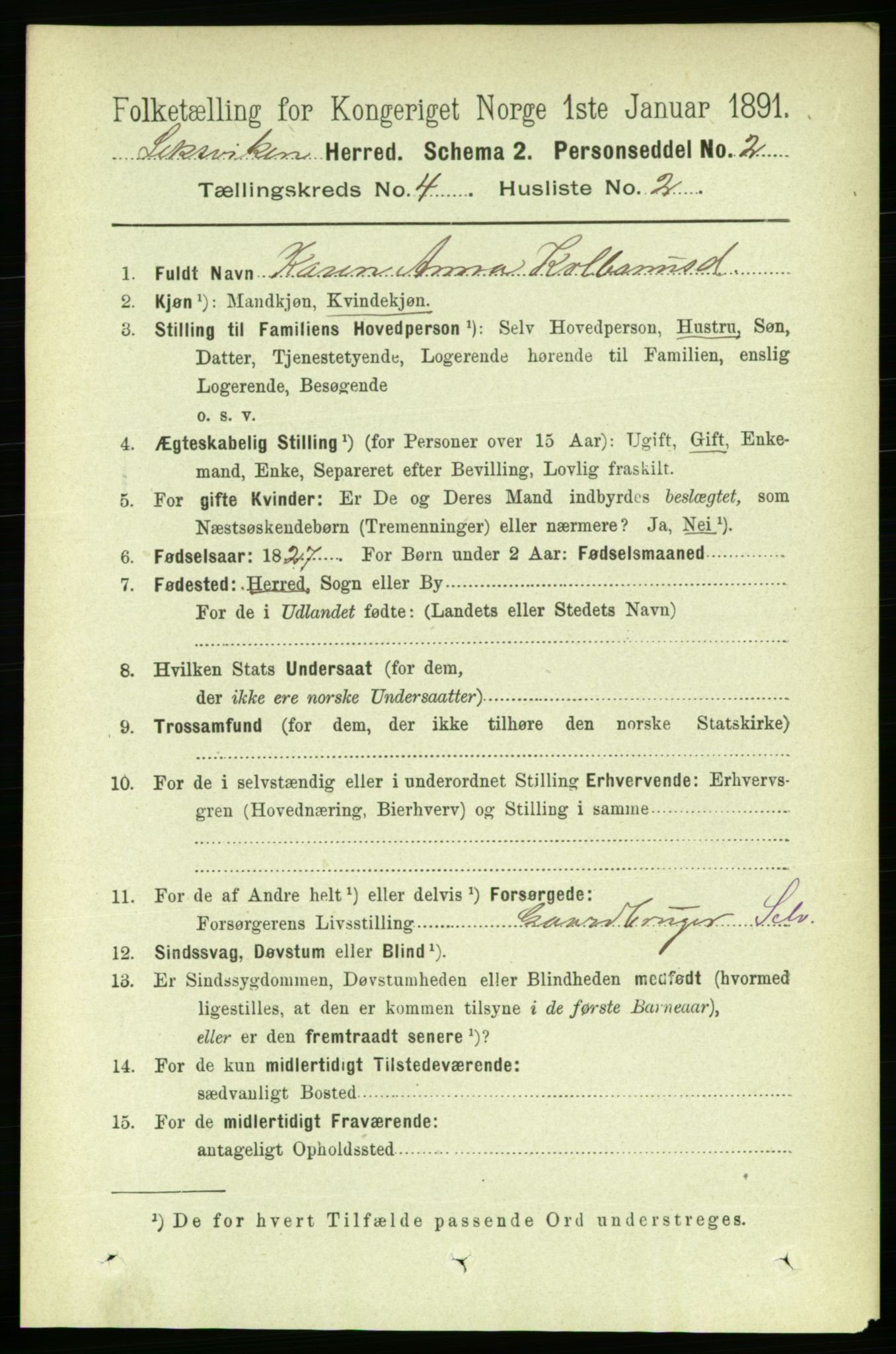 RA, 1891 census for 1718 Leksvik, 1891, p. 1920