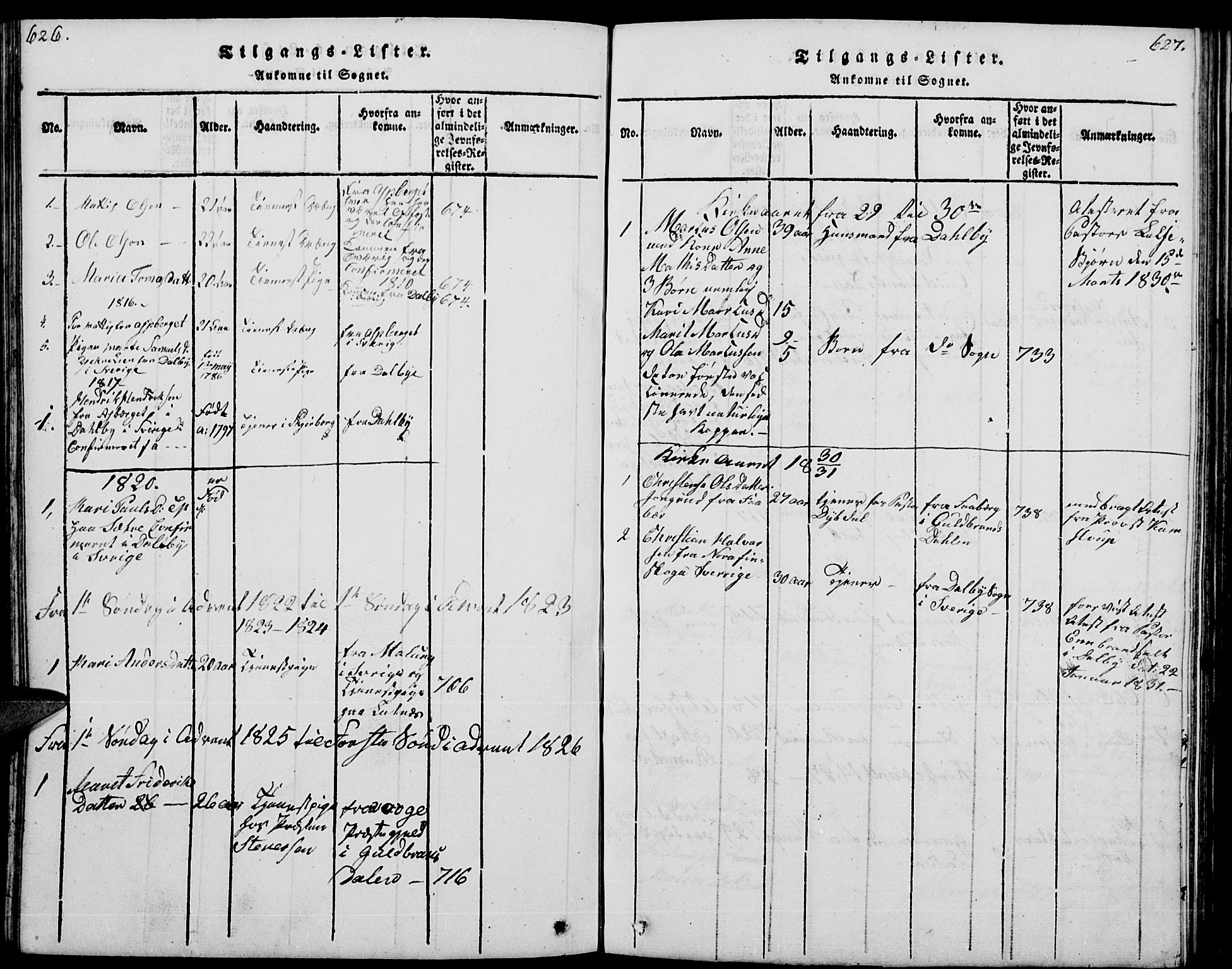 Trysil prestekontor, SAH/PREST-046/H/Ha/Hab/L0004: Parish register (copy) no. 4, 1814-1841, p. 626-627