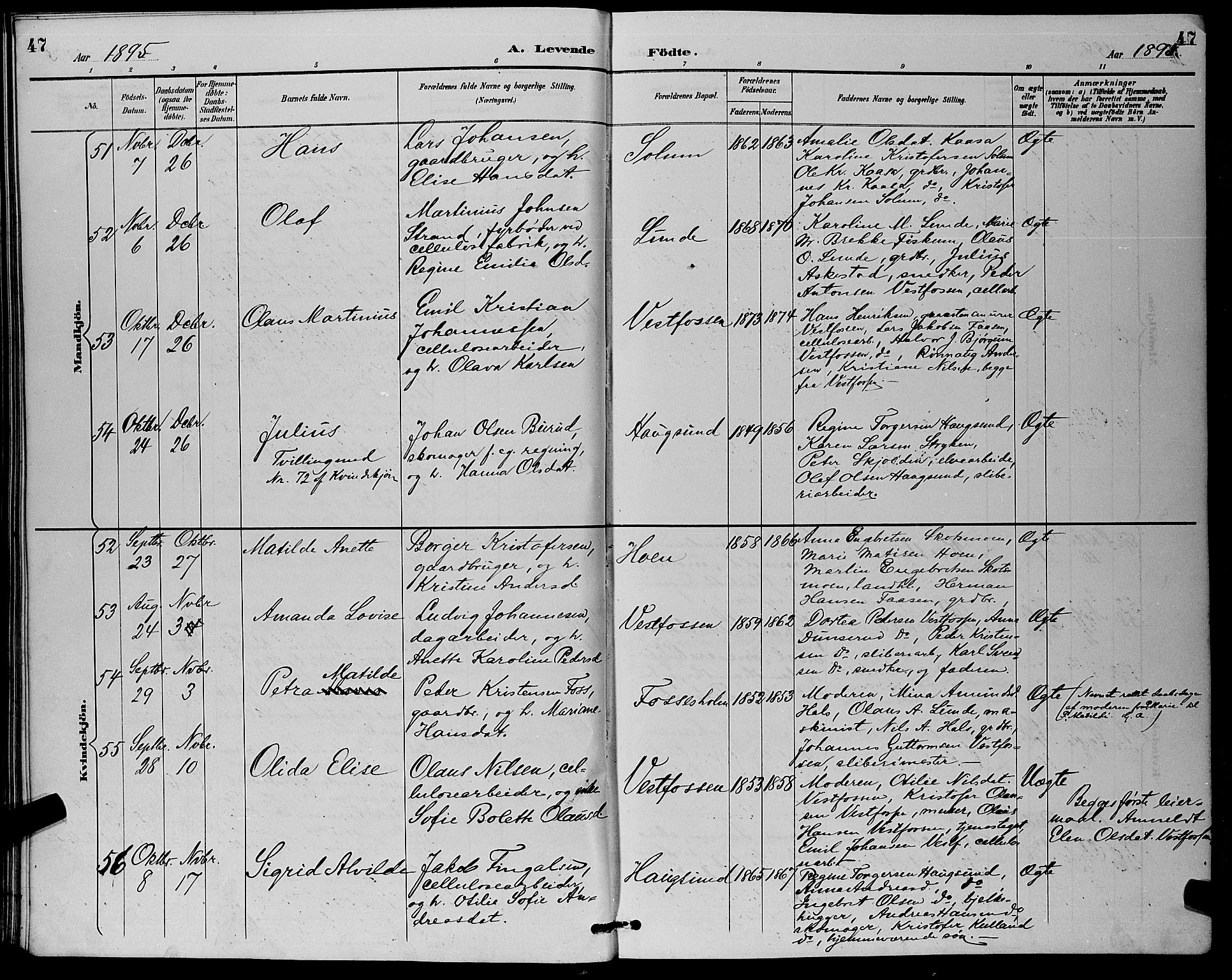 Eiker kirkebøker, AV/SAKO-A-4/G/Ga/L0007: Parish register (copy) no. I 7, 1893-1902, p. 47