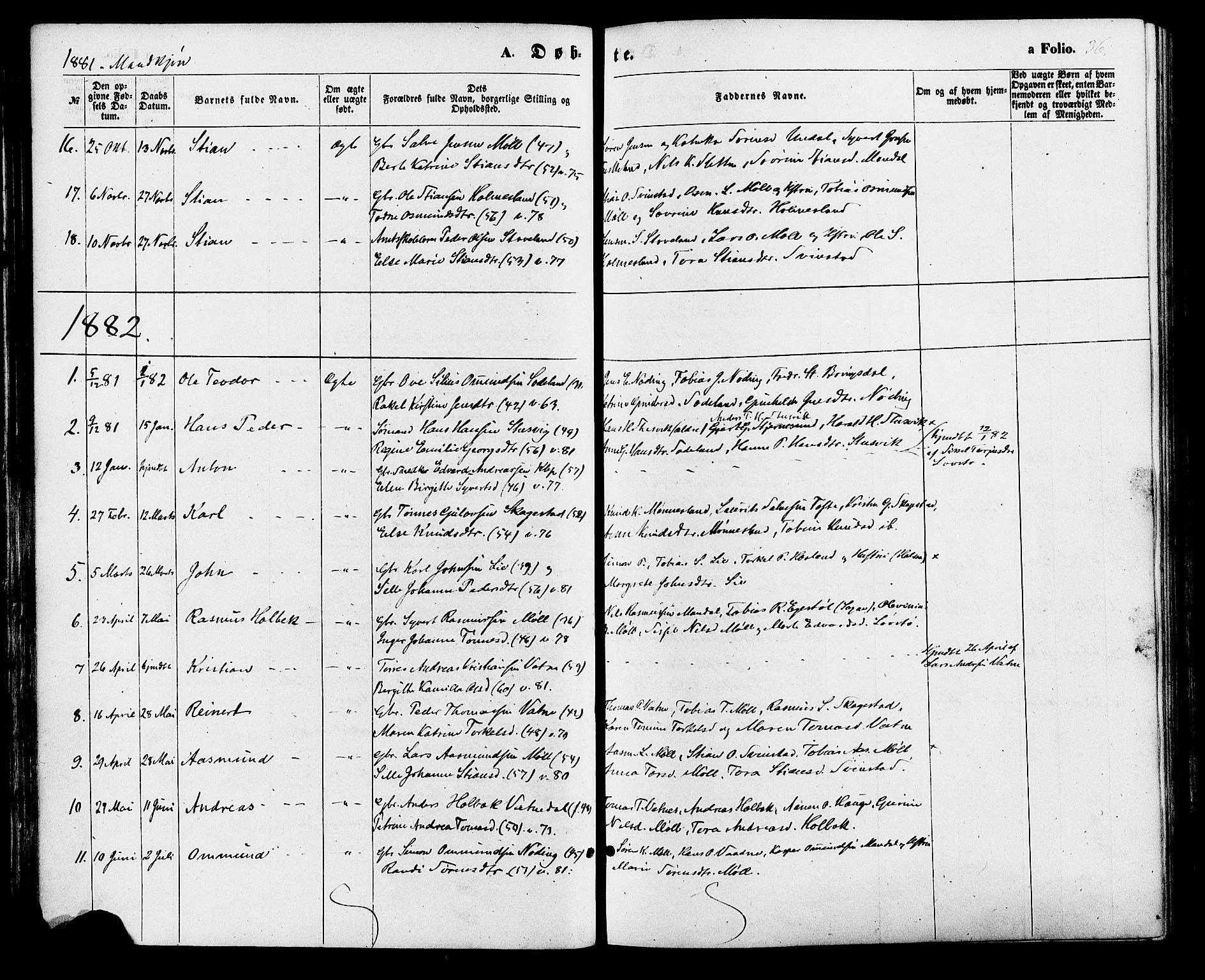 Holum sokneprestkontor, AV/SAK-1111-0022/F/Fa/Faa/L0006: Parish register (official) no. A 6, 1865-1883, p. 36