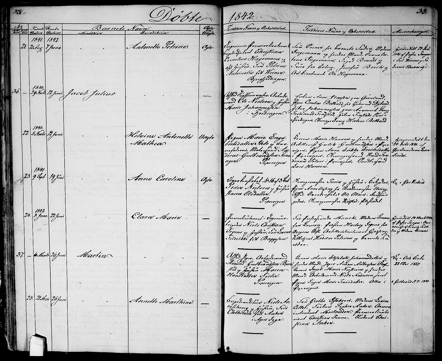 Garnisonsmenigheten Kirkebøker, SAO/A-10846/G/Ga/L0005: Parish register (copy) no. 5, 1841-1860, p. 33