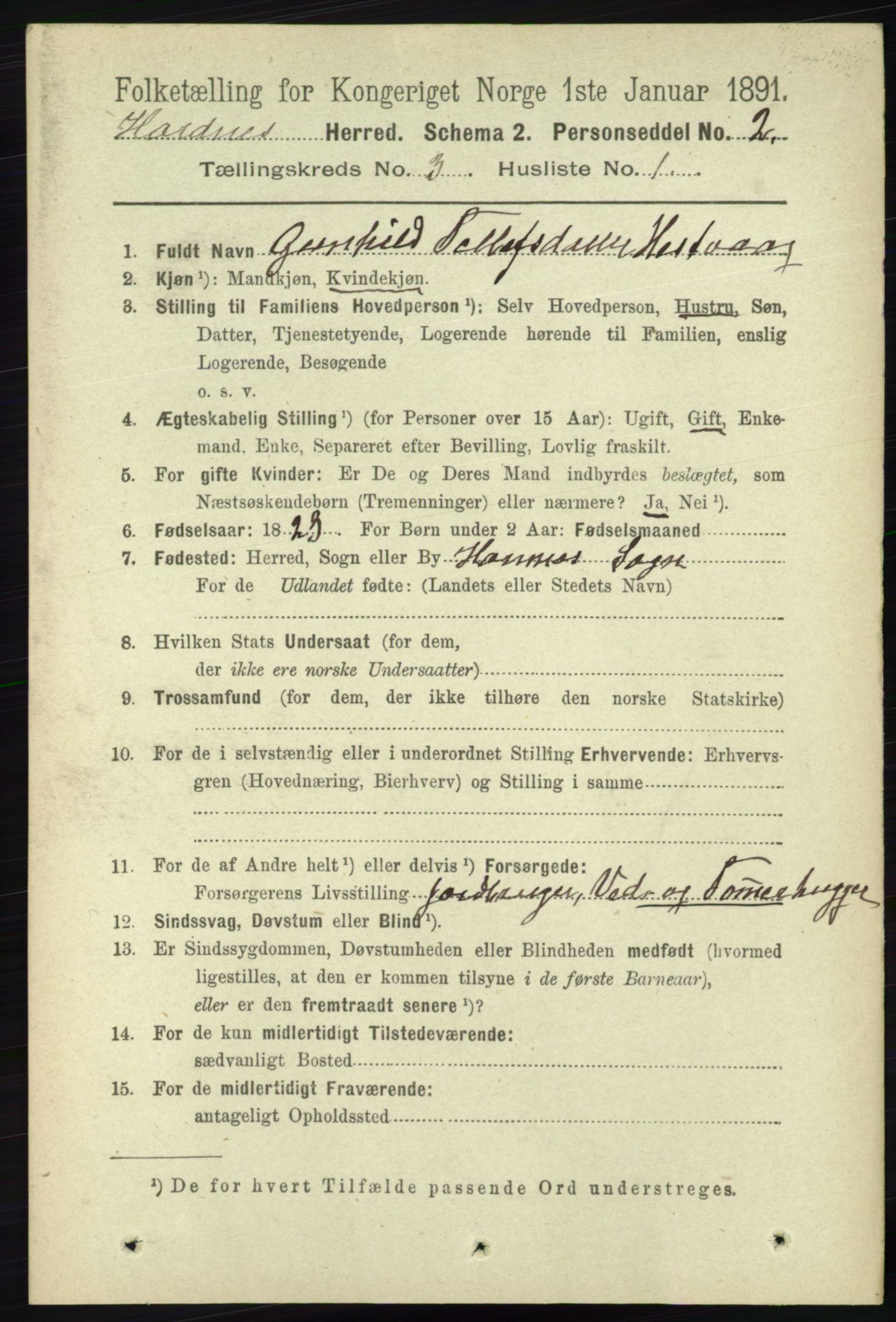 RA, 1891 census for 0936 Hornnes, 1891, p. 544