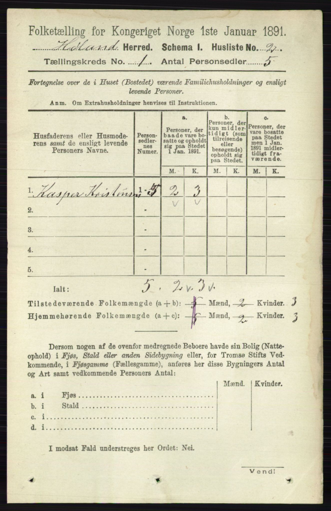 RA, 1891 census for 0221 Høland, 1891, p. 43