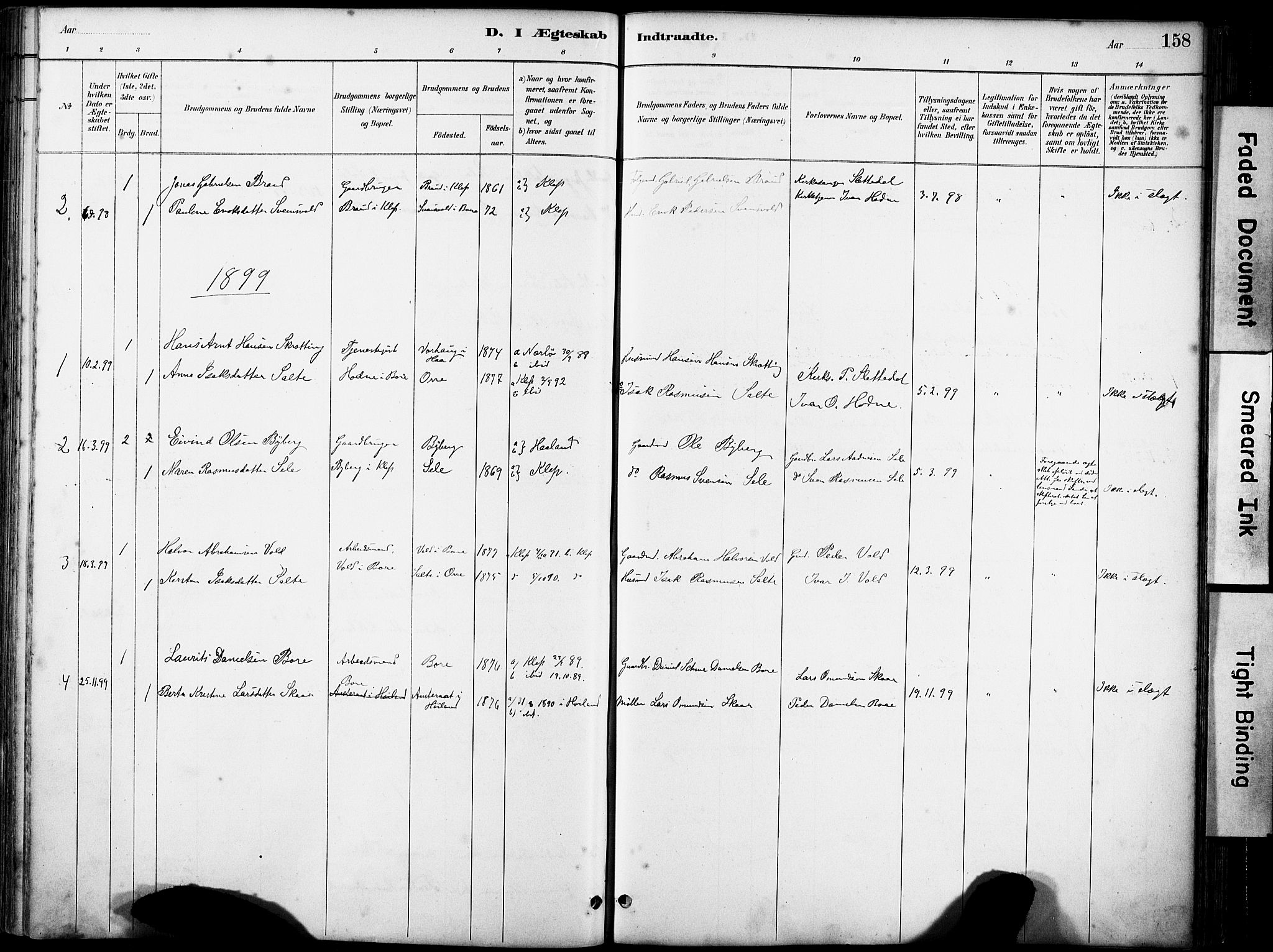 Klepp sokneprestkontor, SAST/A-101803/001/3/30BA/L0008: Parish register (official) no. A 9, 1886-1919, p. 158