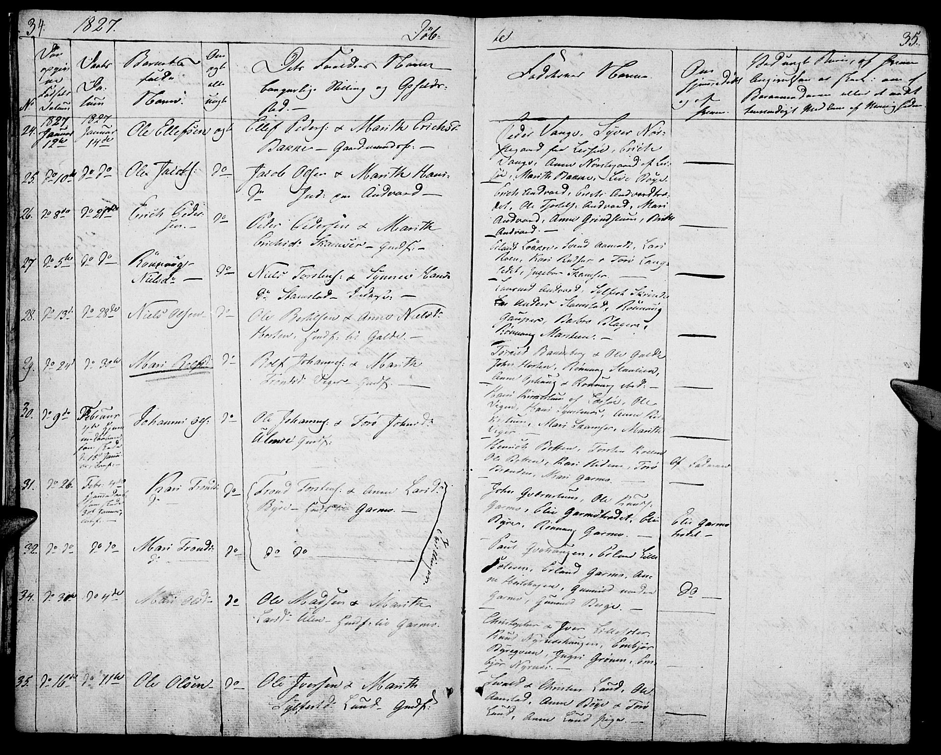 Lom prestekontor, AV/SAH-PREST-070/K/L0005: Parish register (official) no. 5, 1825-1837, p. 34-35