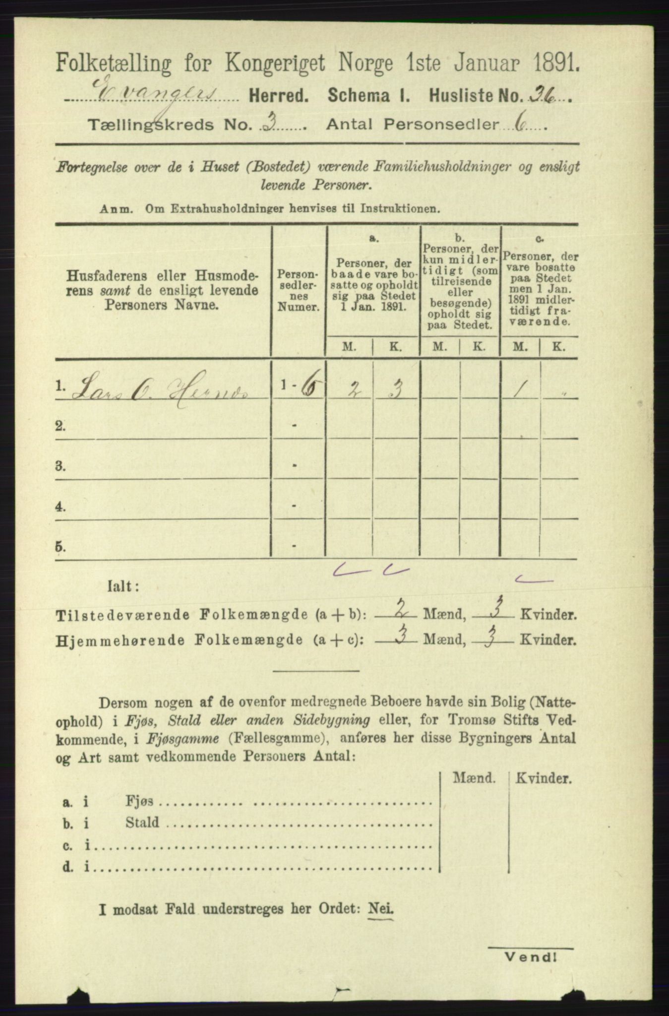 RA, 1891 census for 1237 Evanger, 1891, p. 844