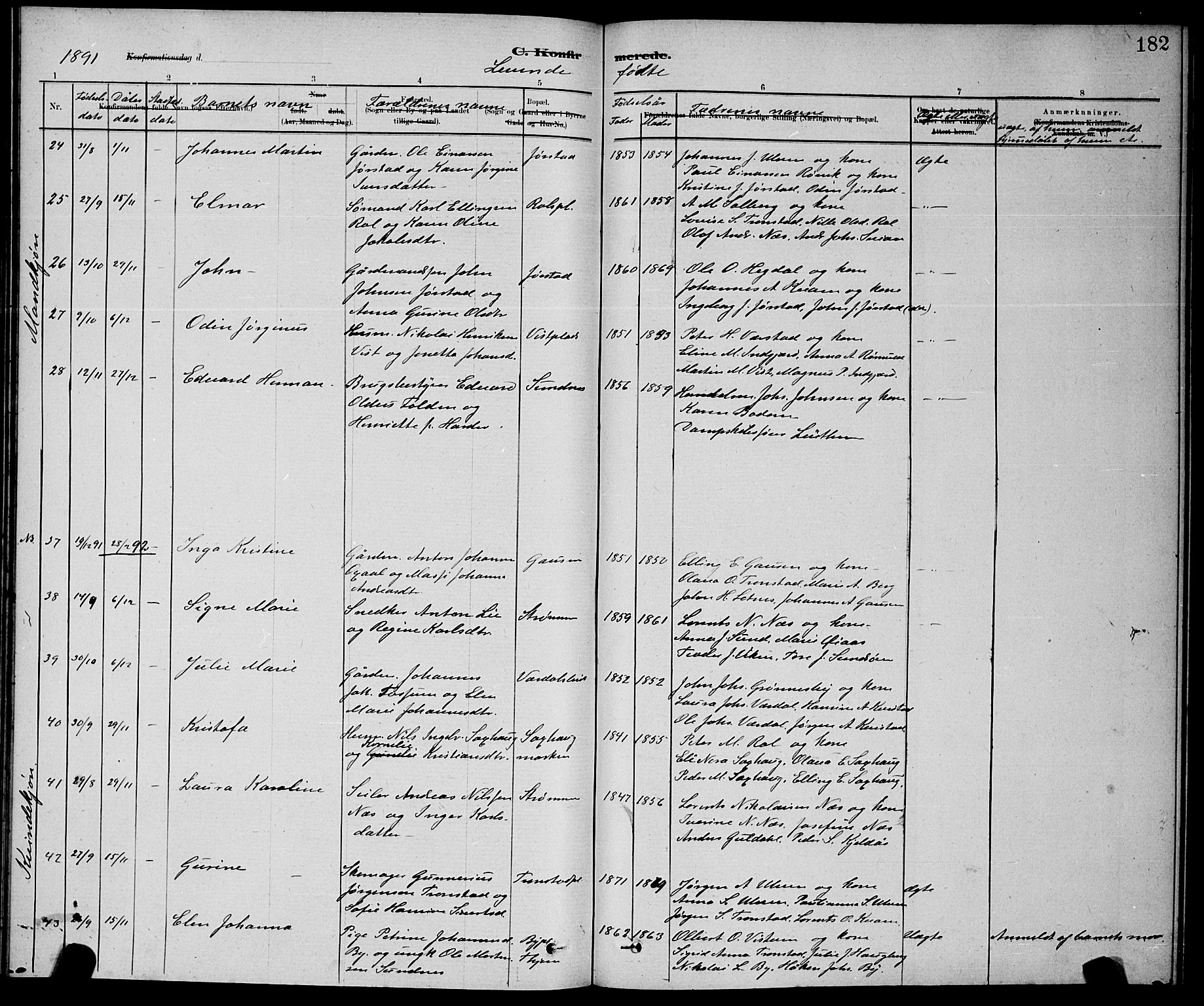 Ministerialprotokoller, klokkerbøker og fødselsregistre - Nord-Trøndelag, AV/SAT-A-1458/730/L0301: Parish register (copy) no. 730C04, 1880-1897, p. 182