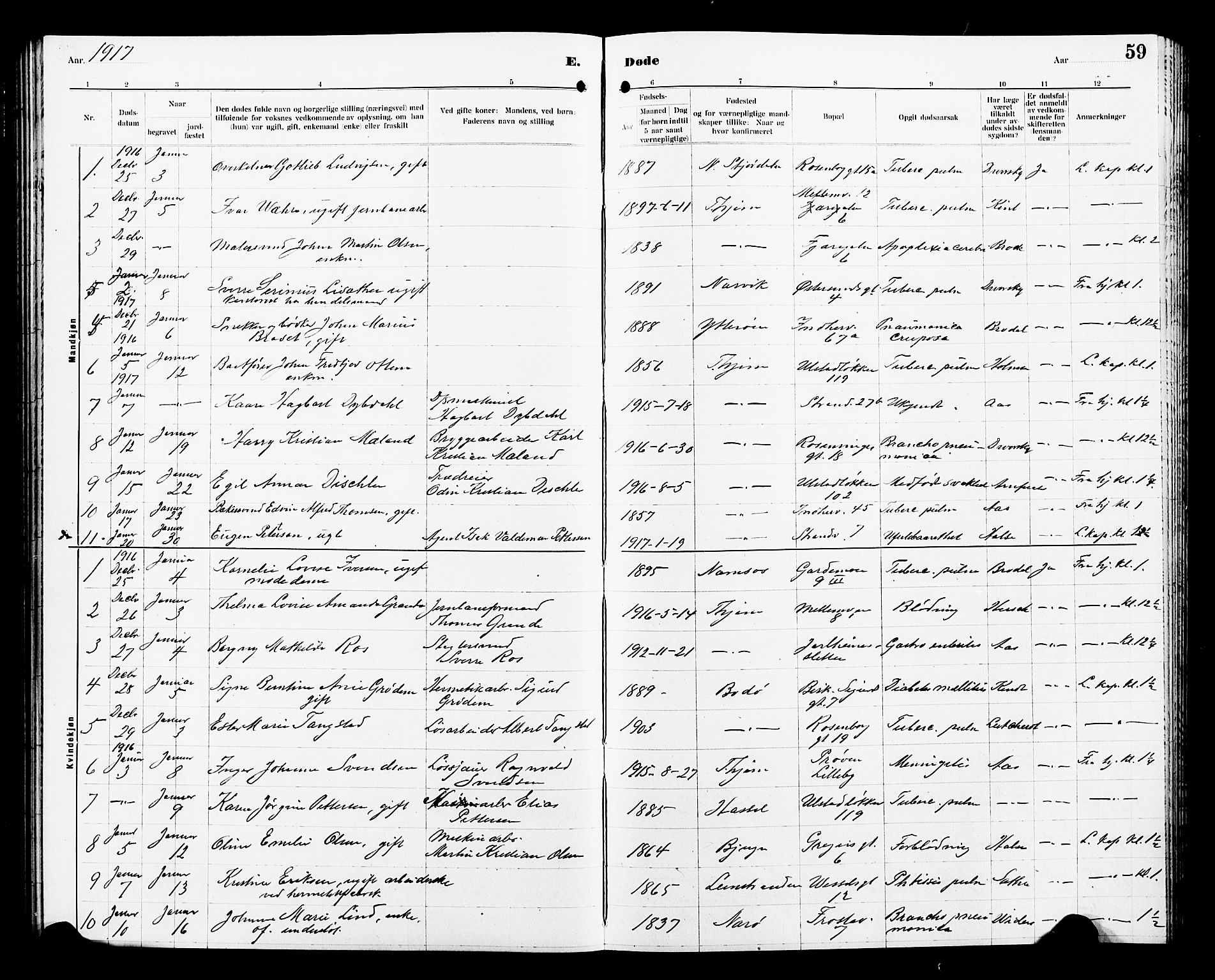 Ministerialprotokoller, klokkerbøker og fødselsregistre - Sør-Trøndelag, SAT/A-1456/605/L0257: Parish register (copy) no. 605C04, 1916-1922, p. 59