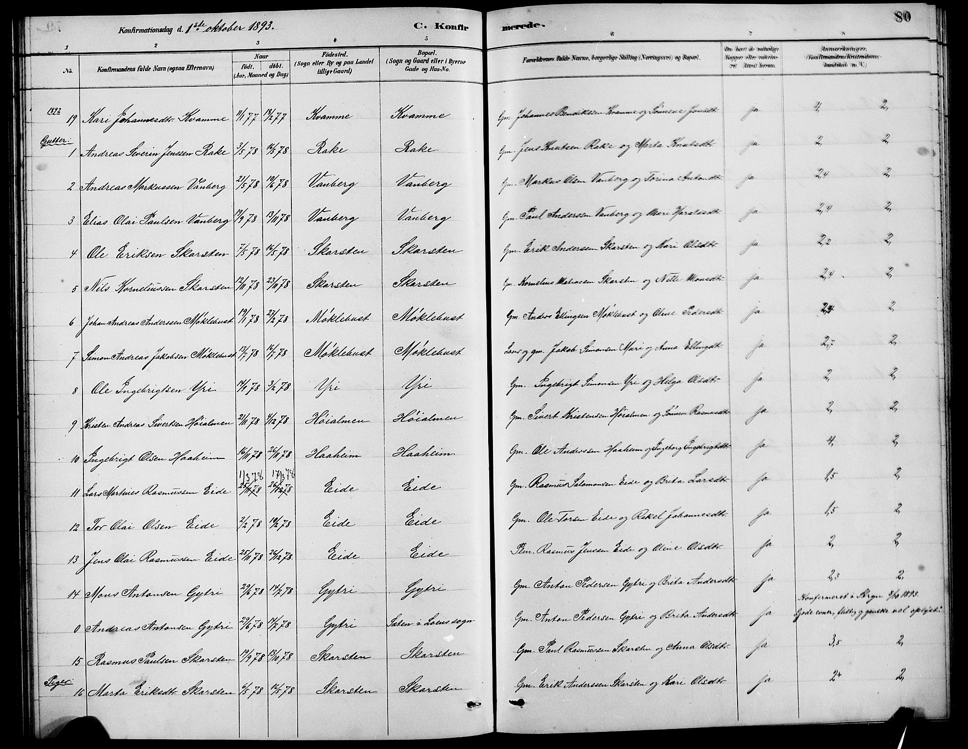 Innvik sokneprestembete, SAB/A-80501: Parish register (copy) no. B 3, 1886-1897, p. 80