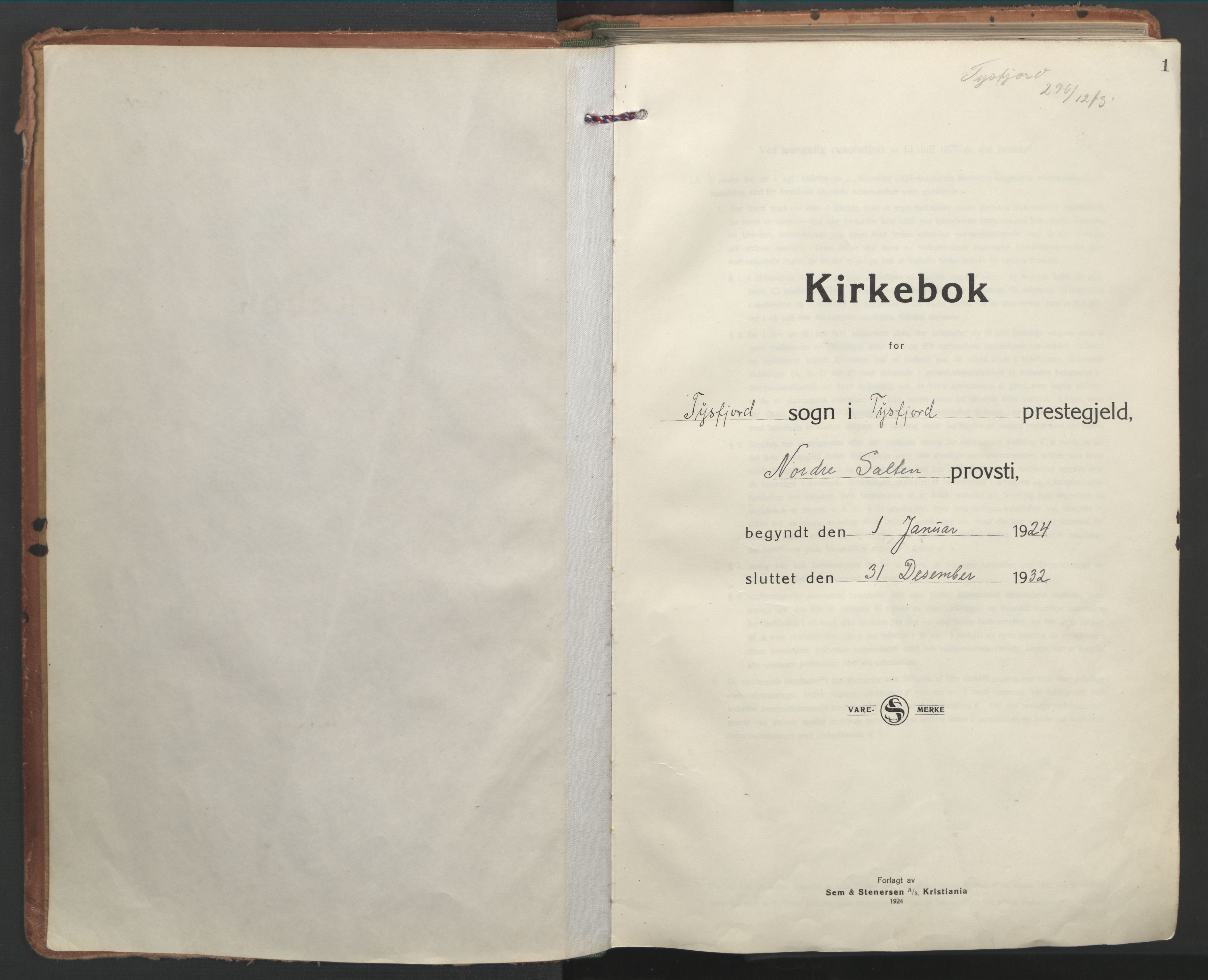 Ministerialprotokoller, klokkerbøker og fødselsregistre - Nordland, AV/SAT-A-1459/861/L0873: Parish register (official) no. 861A08, 1923-1932, p. 1