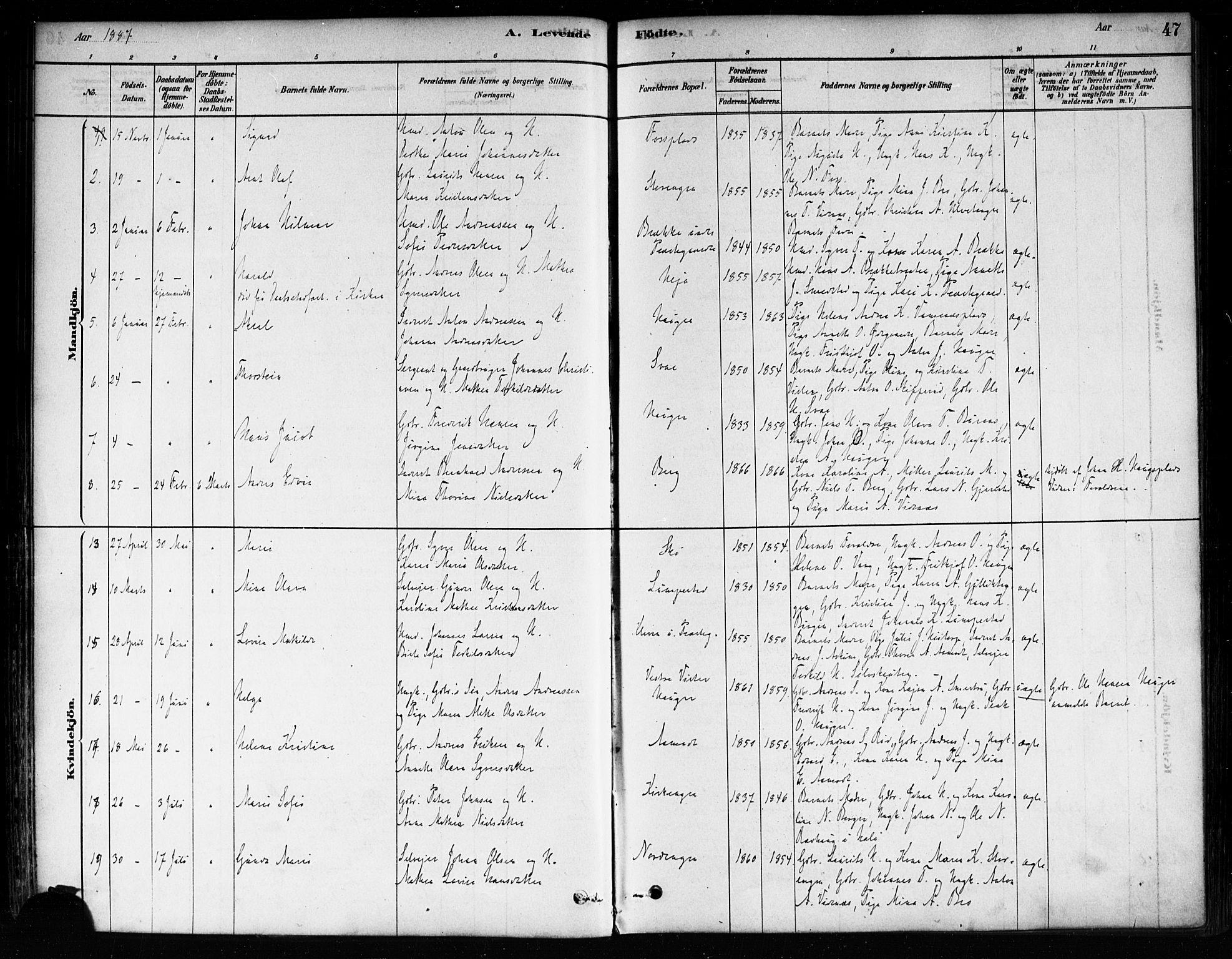 Skiptvet prestekontor Kirkebøker, SAO/A-20009/F/Fa/L0009: Parish register (official) no. 9, 1878-1900, p. 47