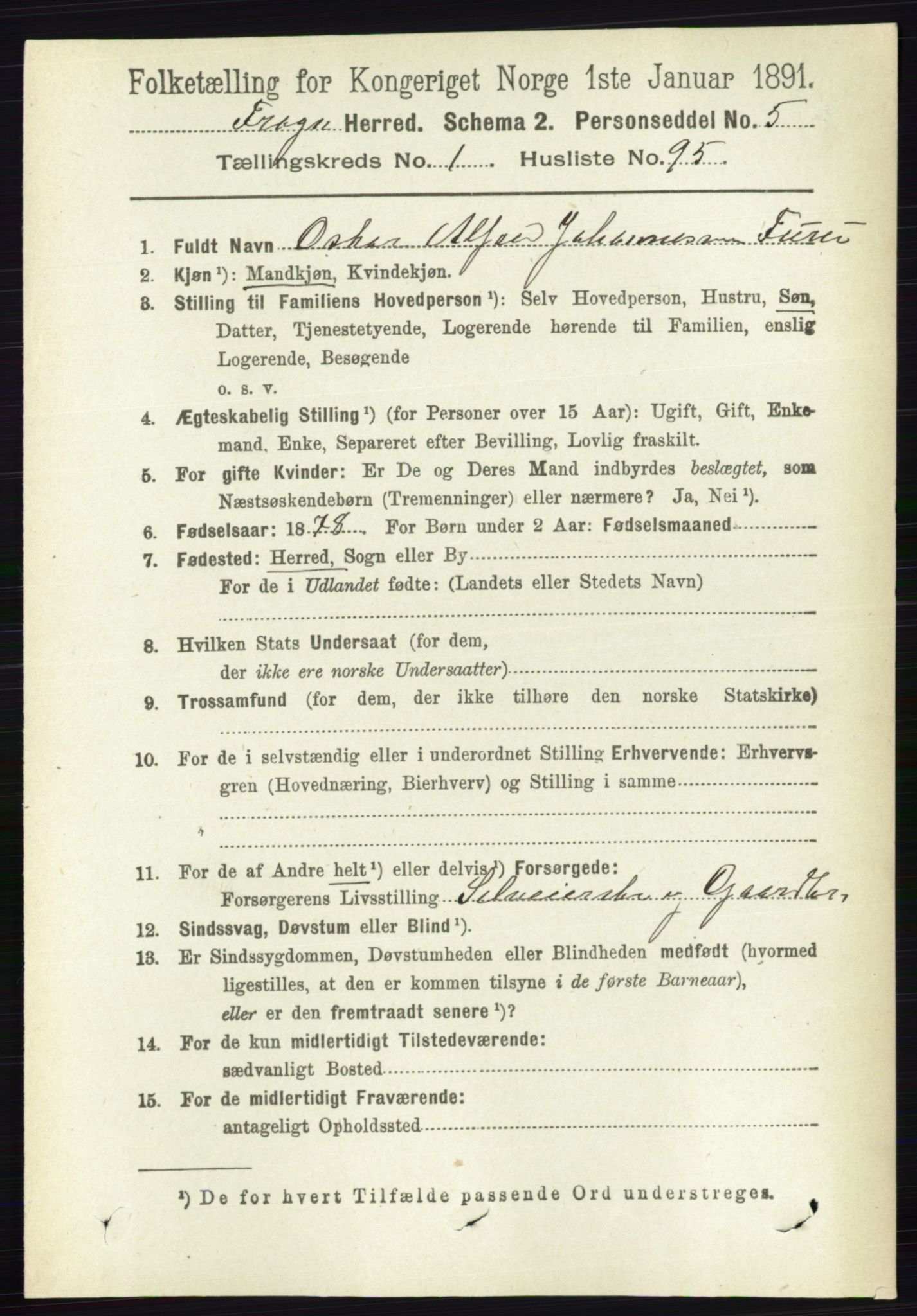 RA, 1891 census for 0215 Frogn, 1891, p. 1011