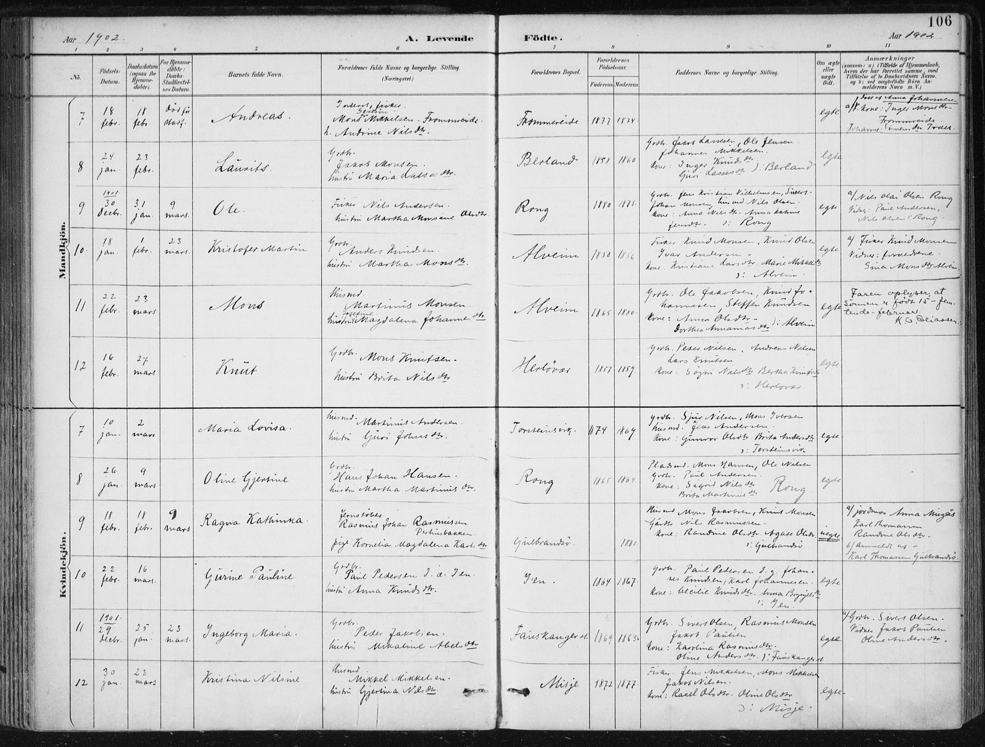 Herdla Sokneprestembete, AV/SAB-A-75701/H/Haa: Parish register (official) no. A 4, 1891-1905, p. 106