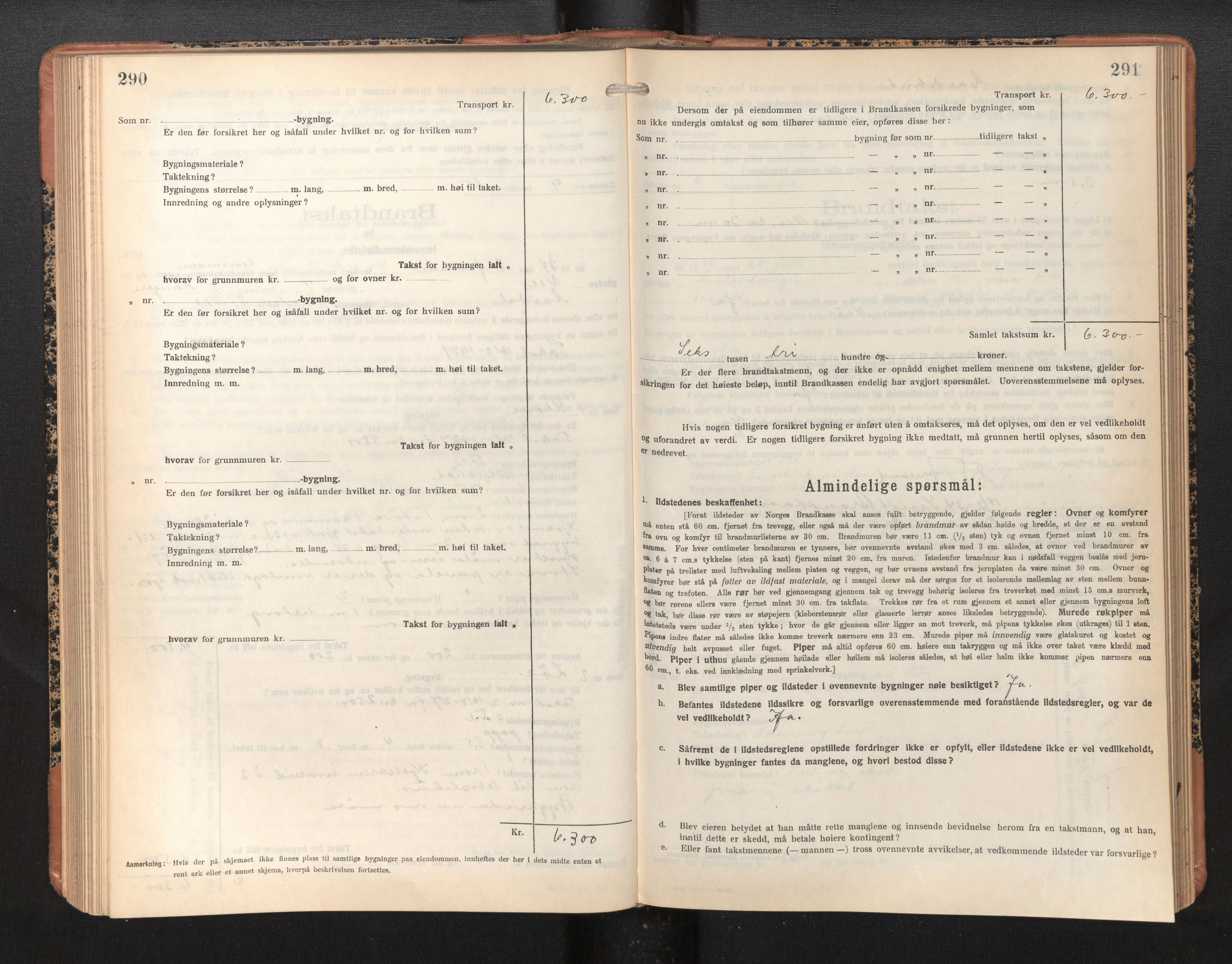 Lensmannen i Årdal, AV/SAB-A-30501/0012/L0010: Branntakstprotokoll, skjematakst, 1926-1939, p. 290-291