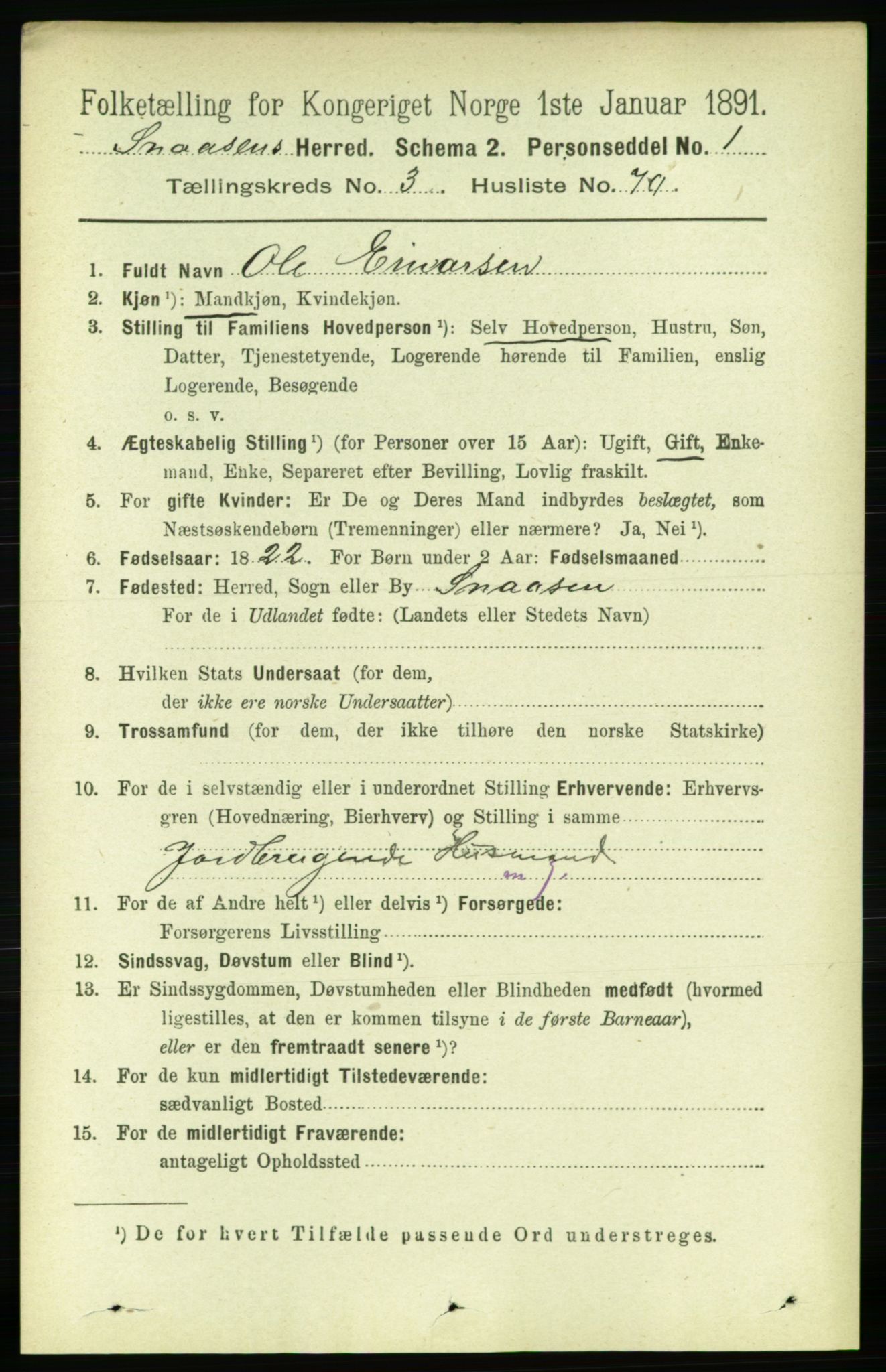 RA, 1891 census for 1736 Snåsa, 1891, p. 1053