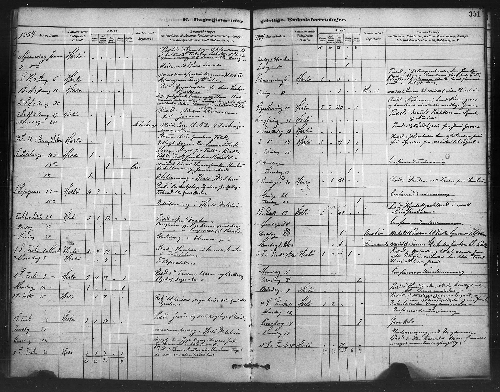 Herdla Sokneprestembete, AV/SAB-A-75701/H/Haa: Parish register (official) no. A 3, 1878-1890, p. 351