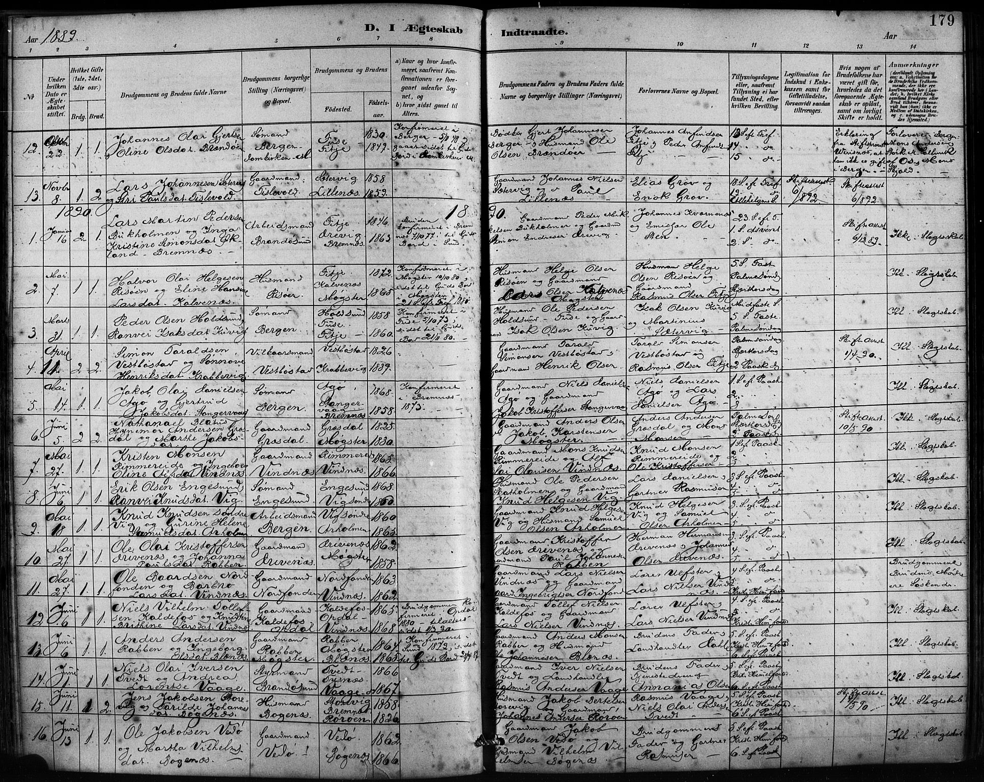Fitjar sokneprestembete, SAB/A-99926: Parish register (official) no. A 2, 1882-1899, p. 179