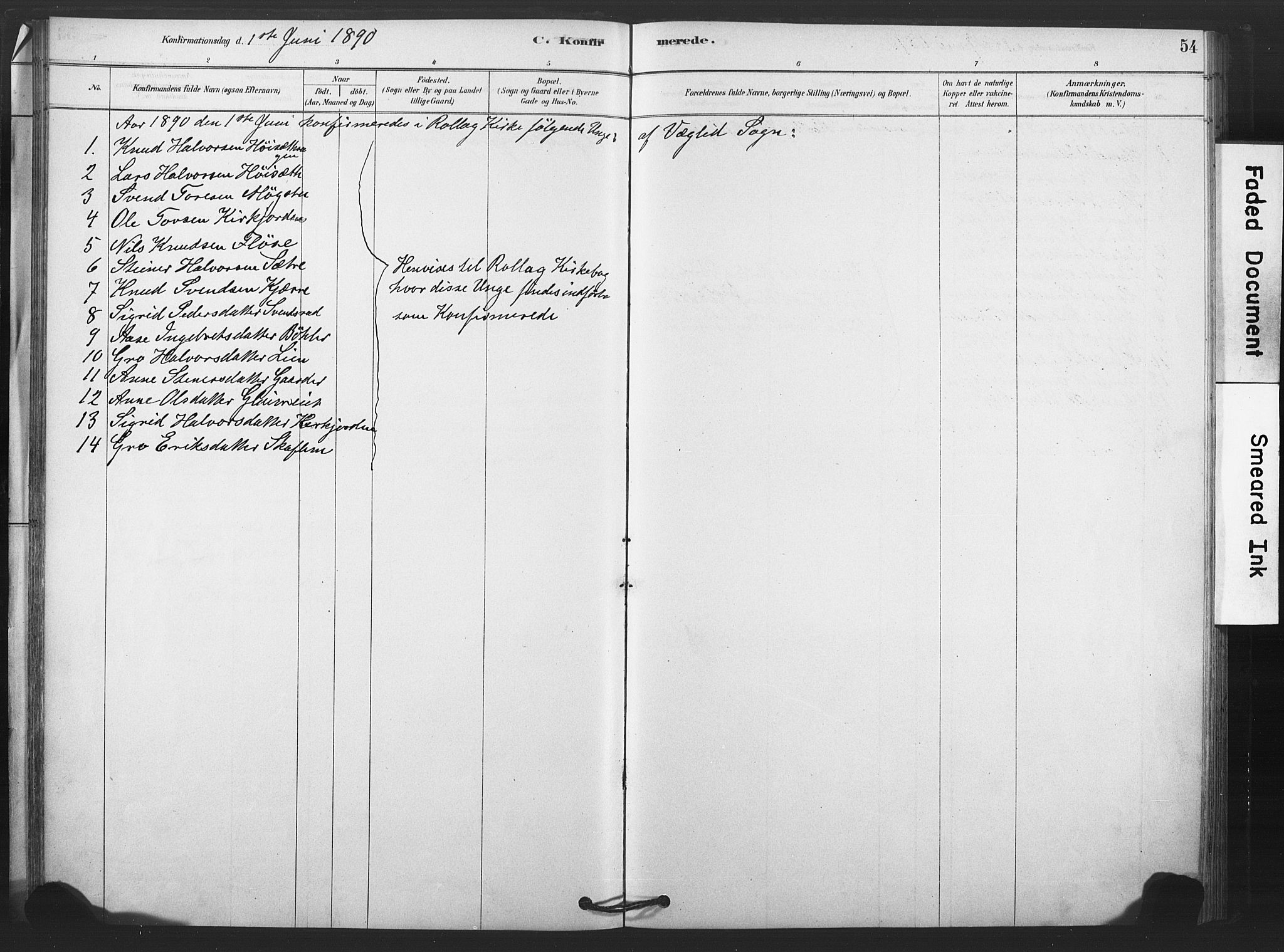 Rollag kirkebøker, SAKO/A-240/F/Fb/L0001: Parish register (official) no. II 1, 1878-1899, p. 54