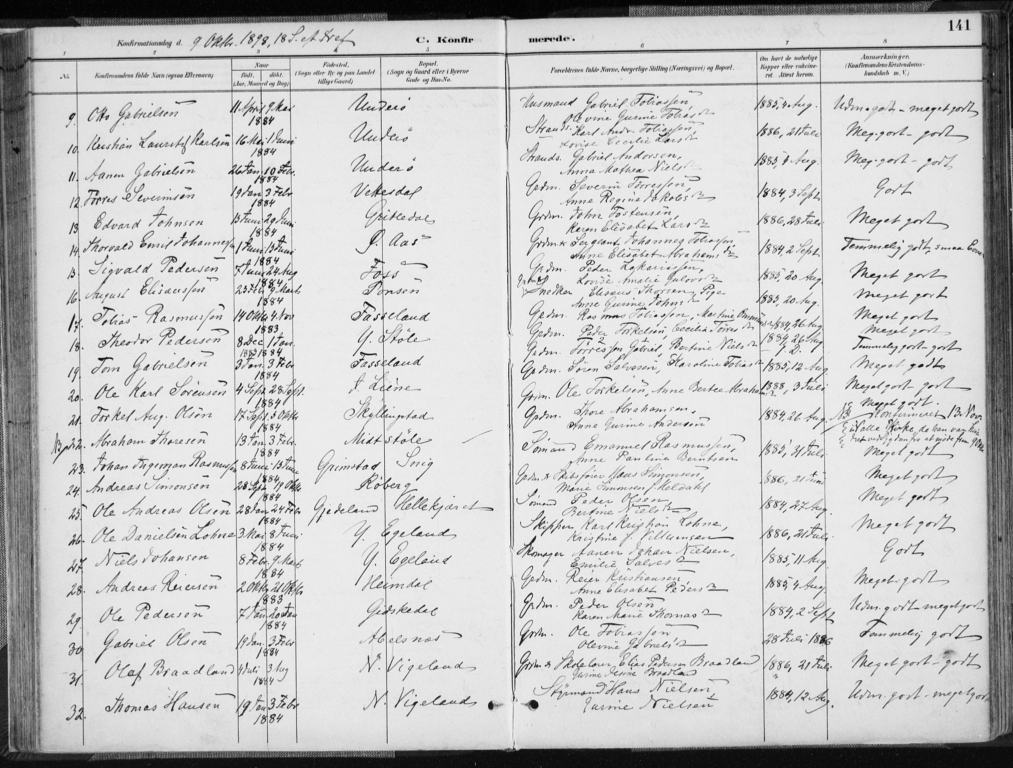 Sør-Audnedal sokneprestkontor, AV/SAK-1111-0039/F/Fa/Fab/L0010: Parish register (official) no. A 10, 1892-1913, p. 141