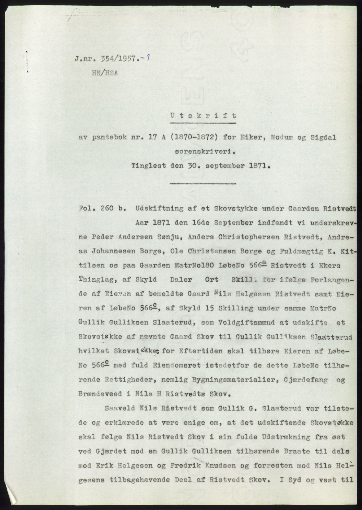 Statsarkivet i Kongsberg, AV/SAKO-A-0001/E/Ee/L0009: Avskrifter, SAO jnr. 354/1957 - 770/1957, 1957, p. 2