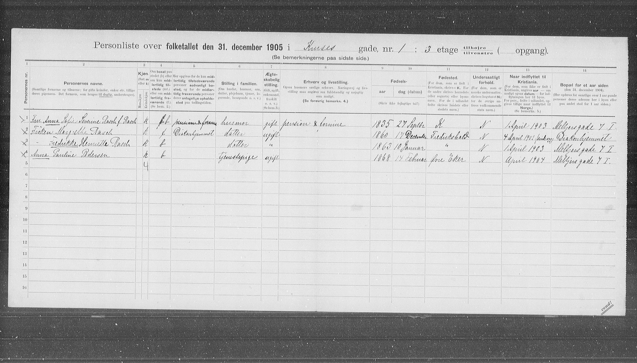 OBA, Municipal Census 1905 for Kristiania, 1905, p. 28889